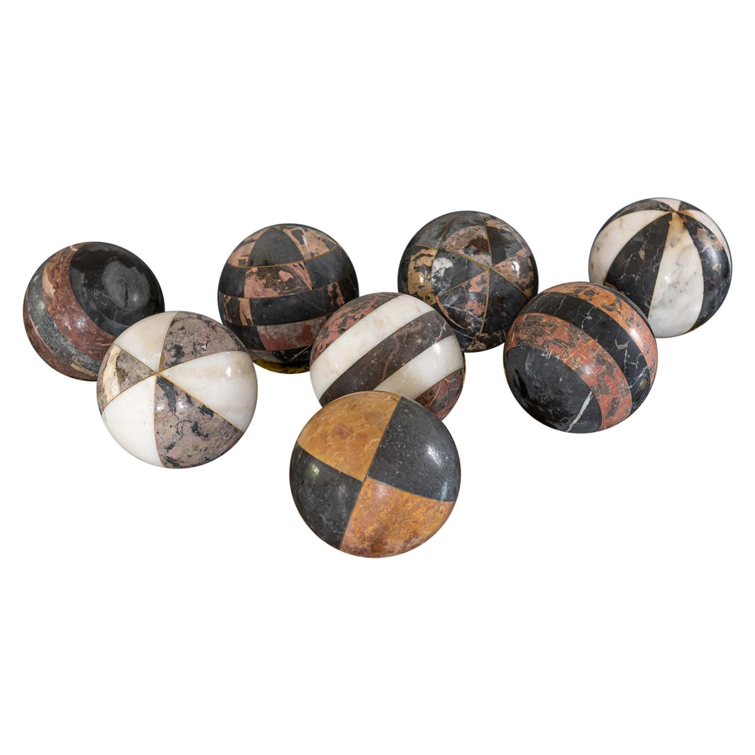 Set of 8 Decorative French Early 20th Century Marble Spheres Balls