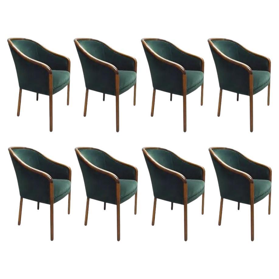 Set of 8 Deep Green Ward Bennett for Brickel Associates Armchairs