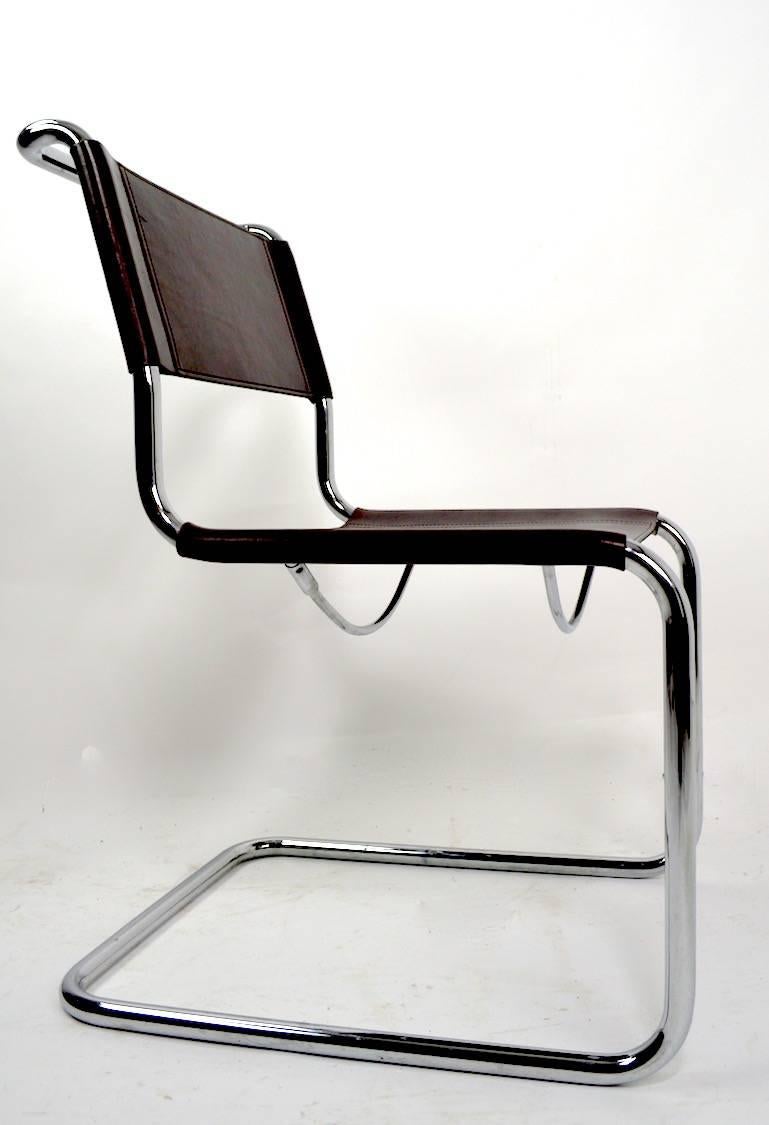 Italian Set of Eight Dining Chairs by Breuer in Chrome and Leather