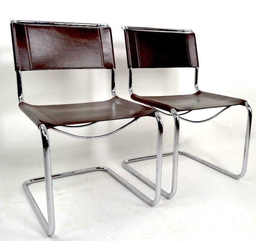 Set of Eight Dining Chairs by Breuer in Chrome and Leather In Good Condition In New York, NY