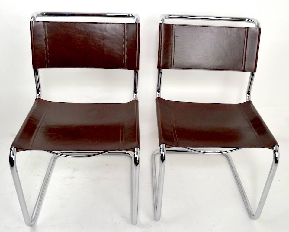 20th Century Set of Eight Dining Chairs by Breuer in Chrome and Leather