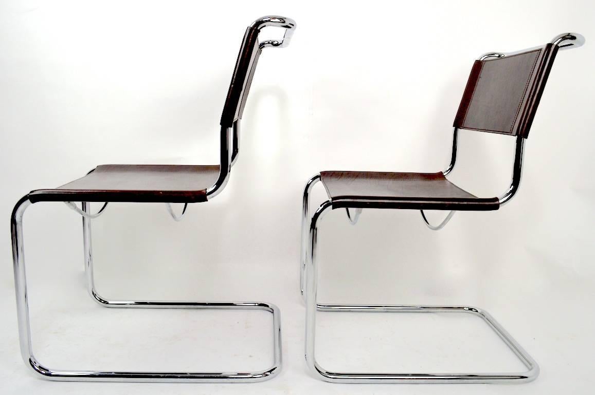 Set of Eight Dining Chairs by Breuer in Chrome and Leather 1