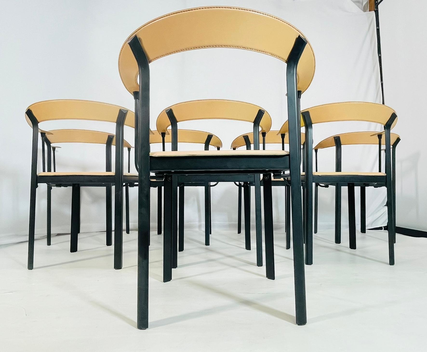 Metallo Set di 8 sedie da pranzo di Giancarlo Vegni per Fasem, Italia anni '70 in vendita