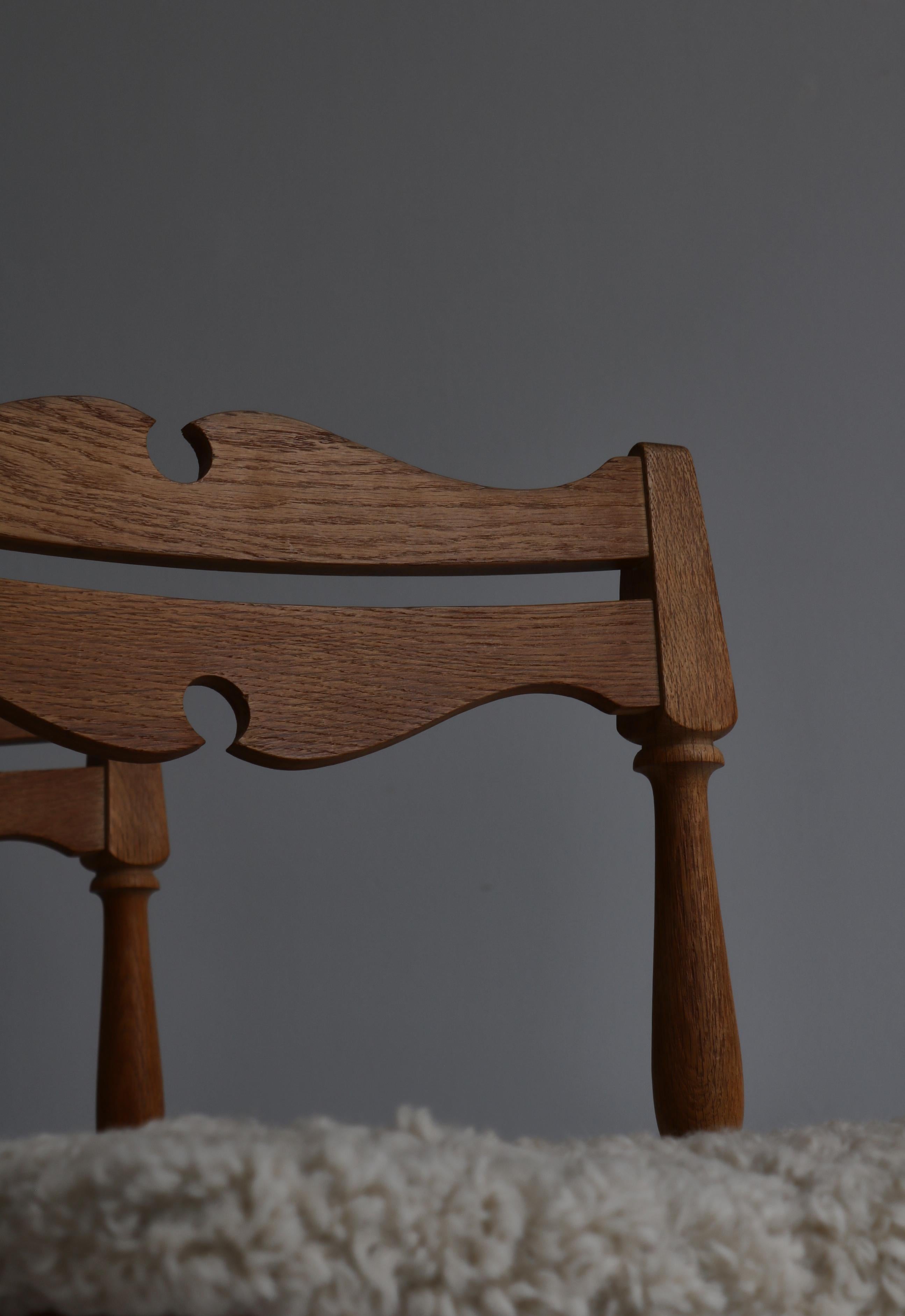 Set of 8 Dining Chairs by Henry Kjærnulf, Sheepskin & Oak, Denmark 4