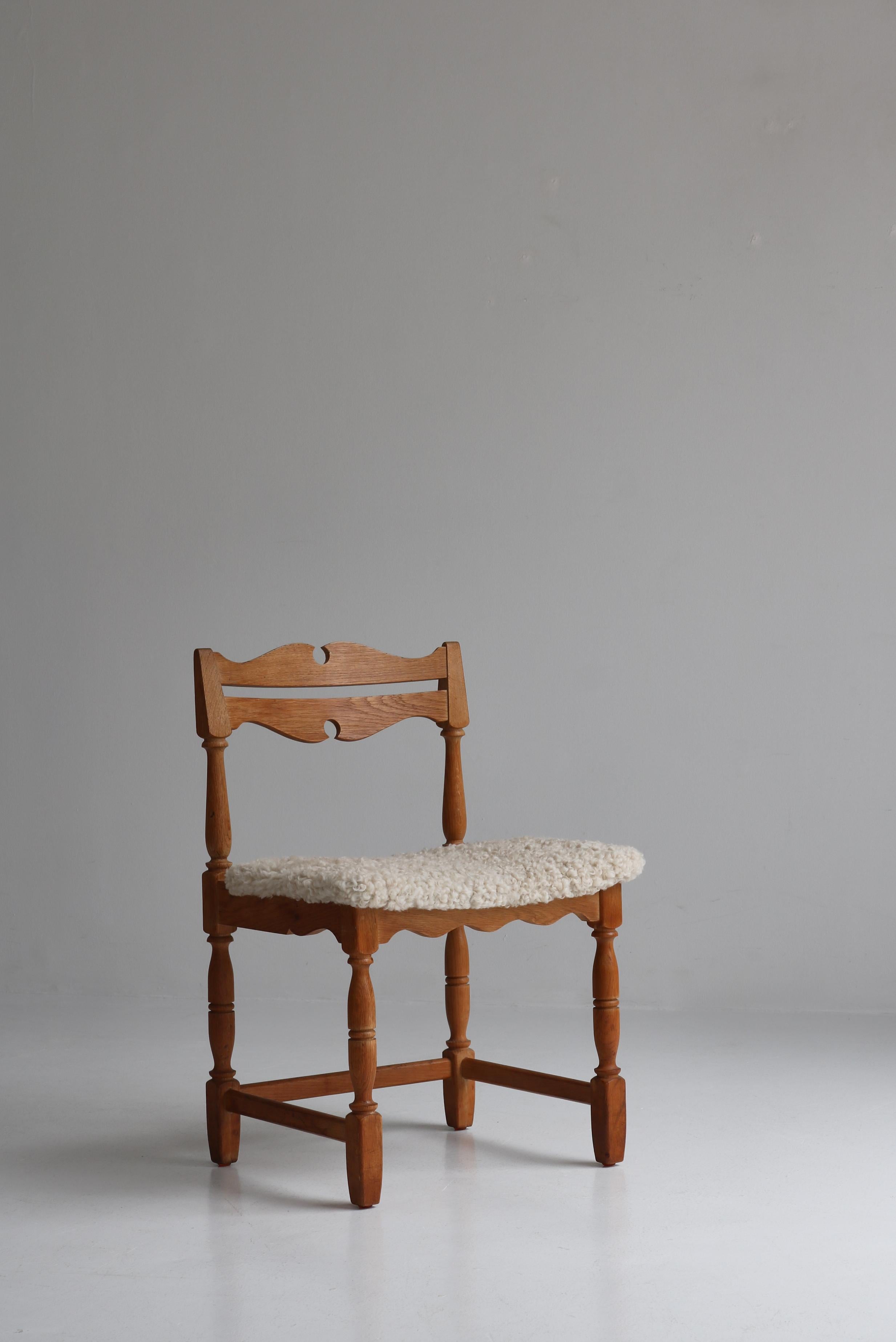 Set of 8 Dining Chairs by Henry Kjærnulf, Sheepskin & Oak, Denmark 7