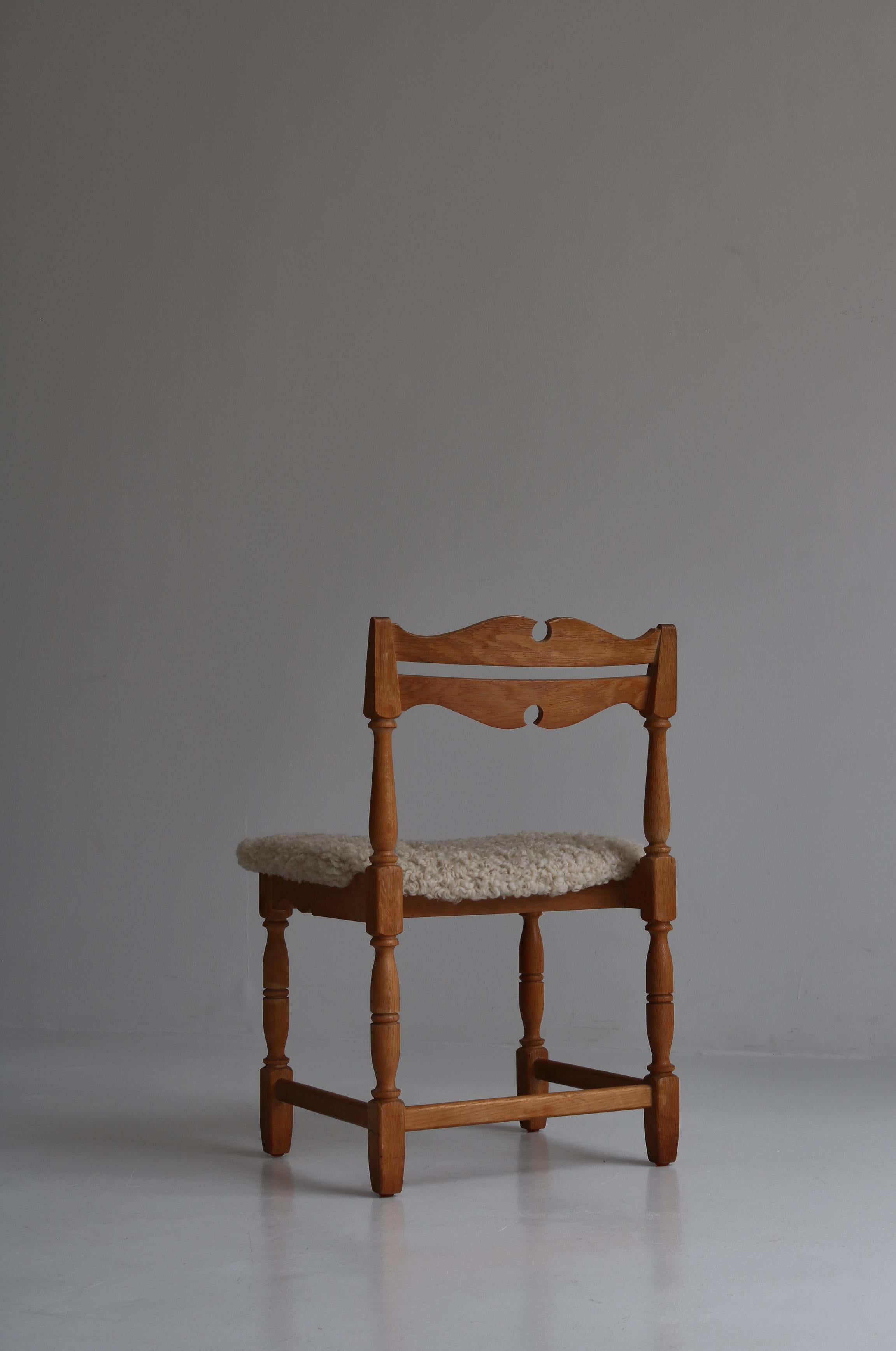 Set of 8 Dining Chairs by Henry Kjærnulf, Sheepskin & Oak, Denmark 8