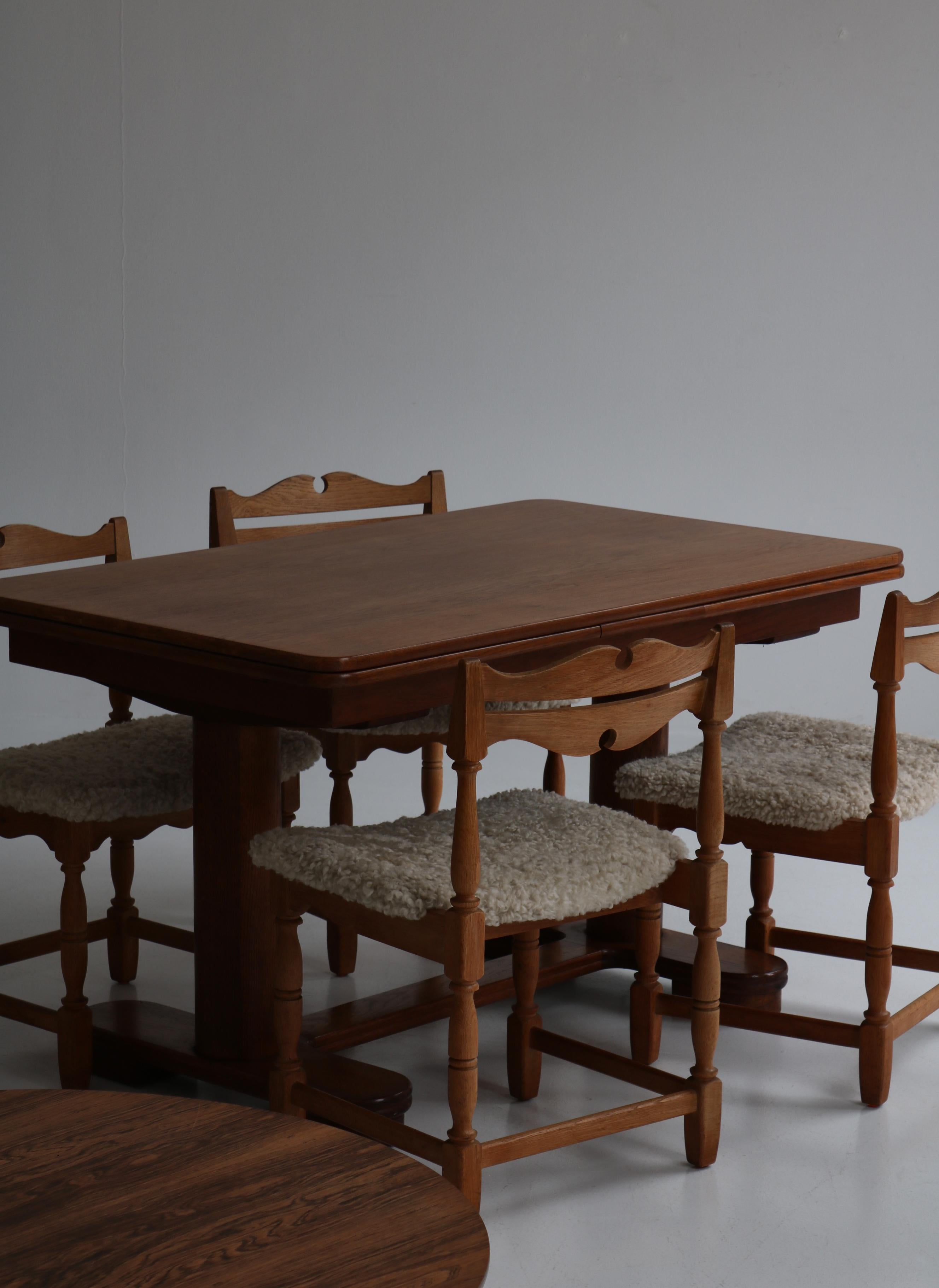 Set of 8 Dining Chairs by Henry Kjærnulf, Sheepskin & Oak, Denmark 12