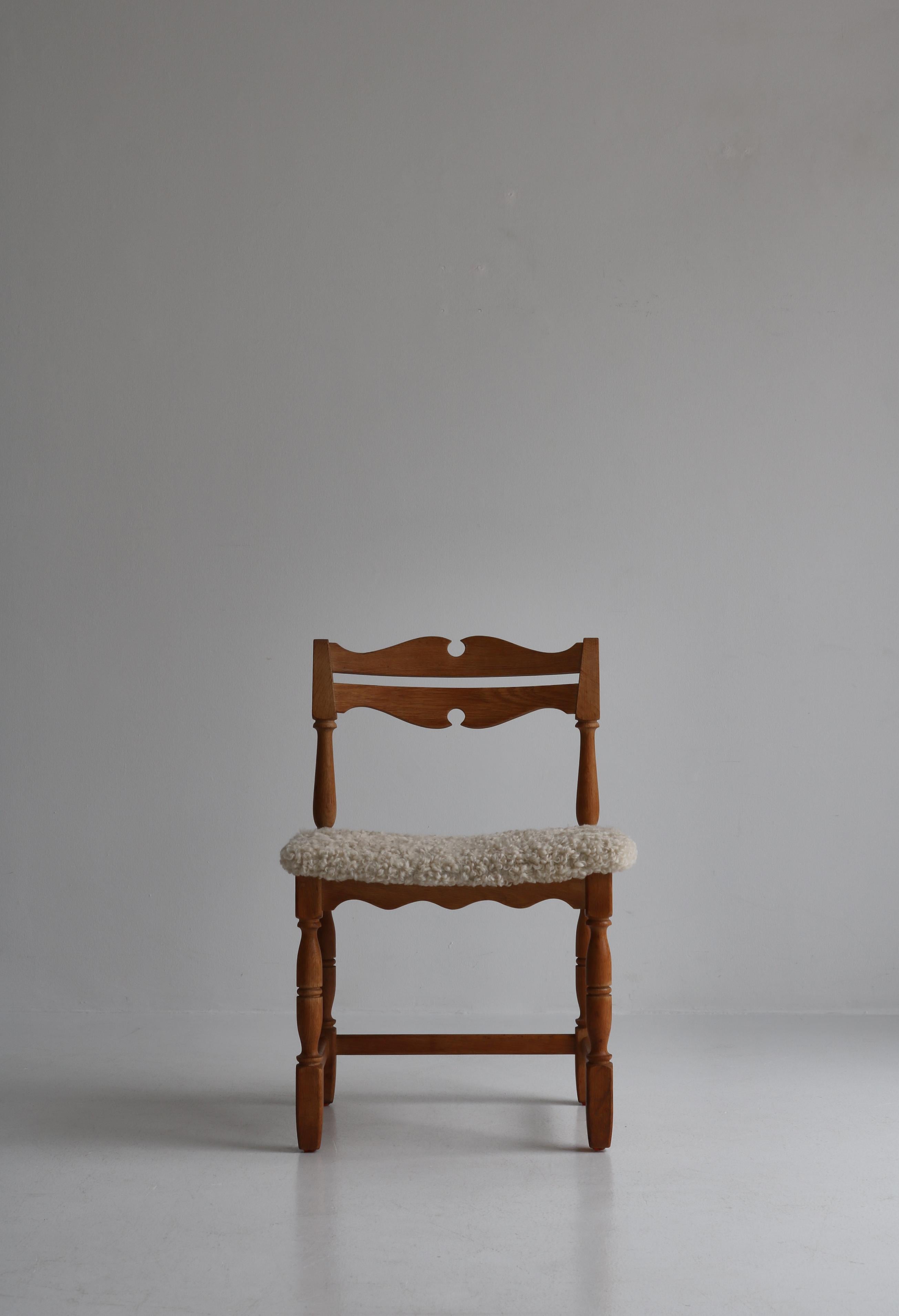 Danish Set of 8 Dining Chairs by Henry Kjærnulf, Sheepskin & Oak, Denmark