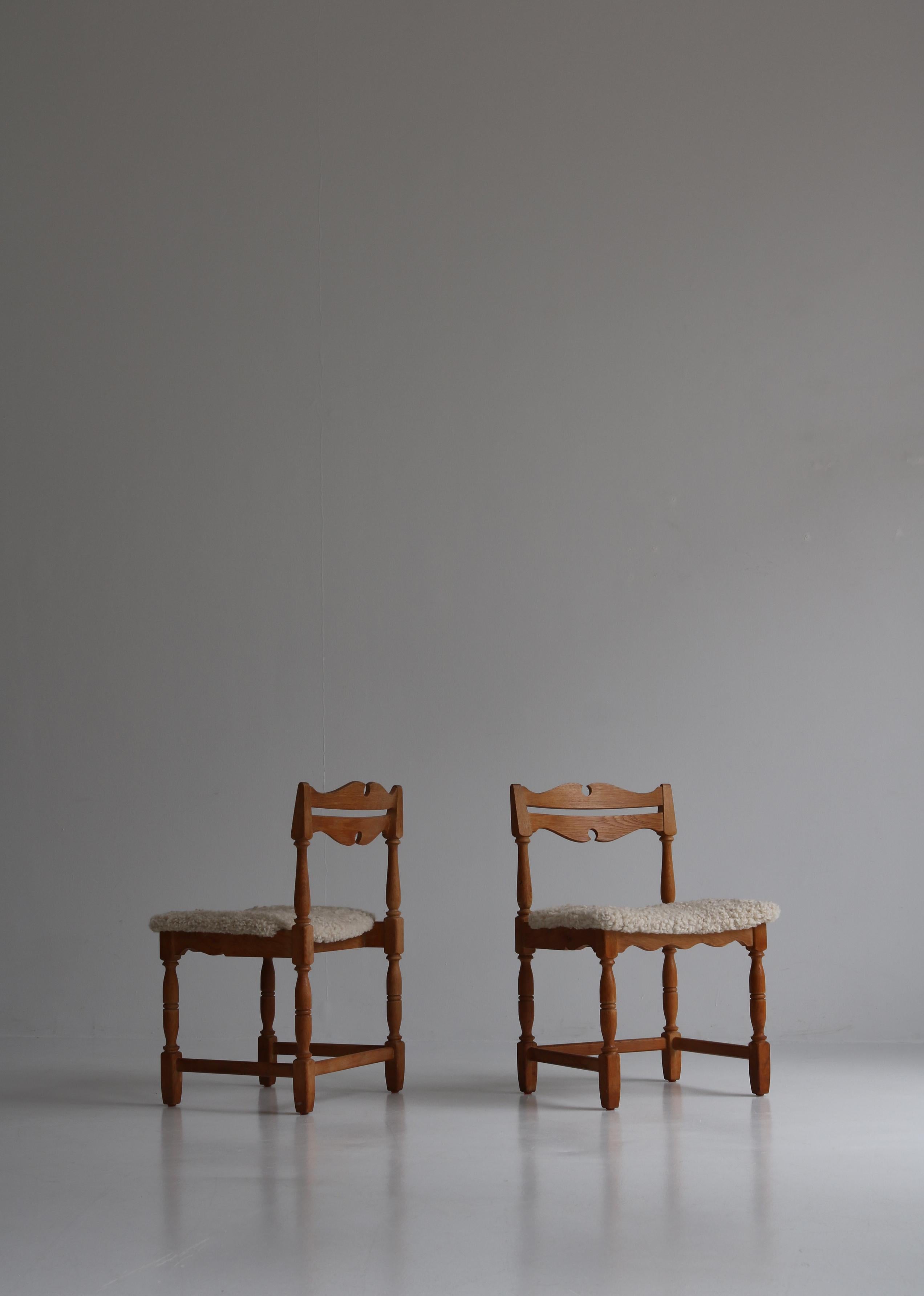 Set of 8 Dining Chairs by Henry Kjærnulf, Sheepskin & Oak, Denmark 2