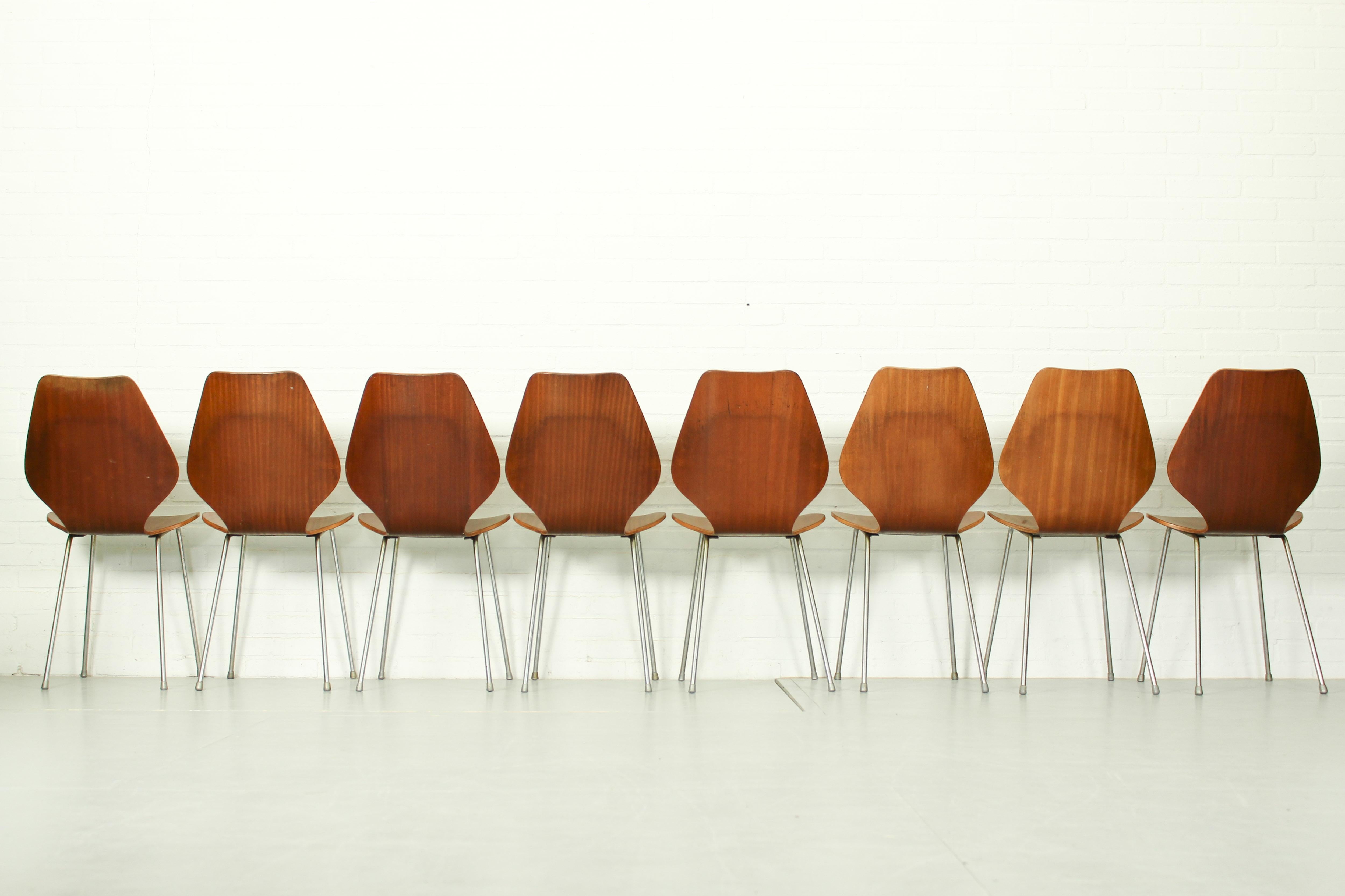 Set of 8 Dining Chairs by Herbert Hirche, Jofy Stalmobler, Denmark, 1950s 3