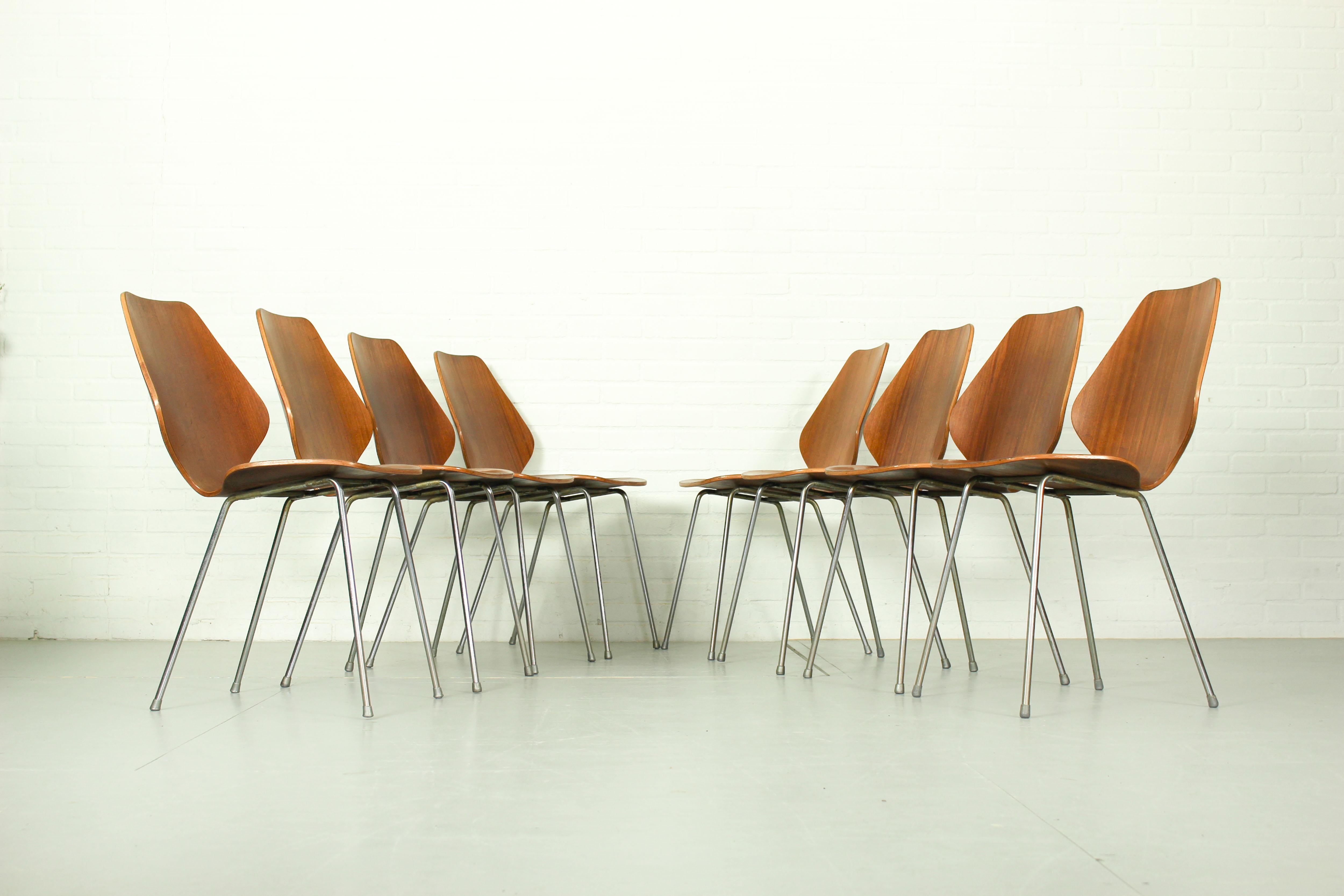 Set of 8 Dining Chairs by Herbert Hirche, Jofy Stalmobler, Denmark, 1950s 5