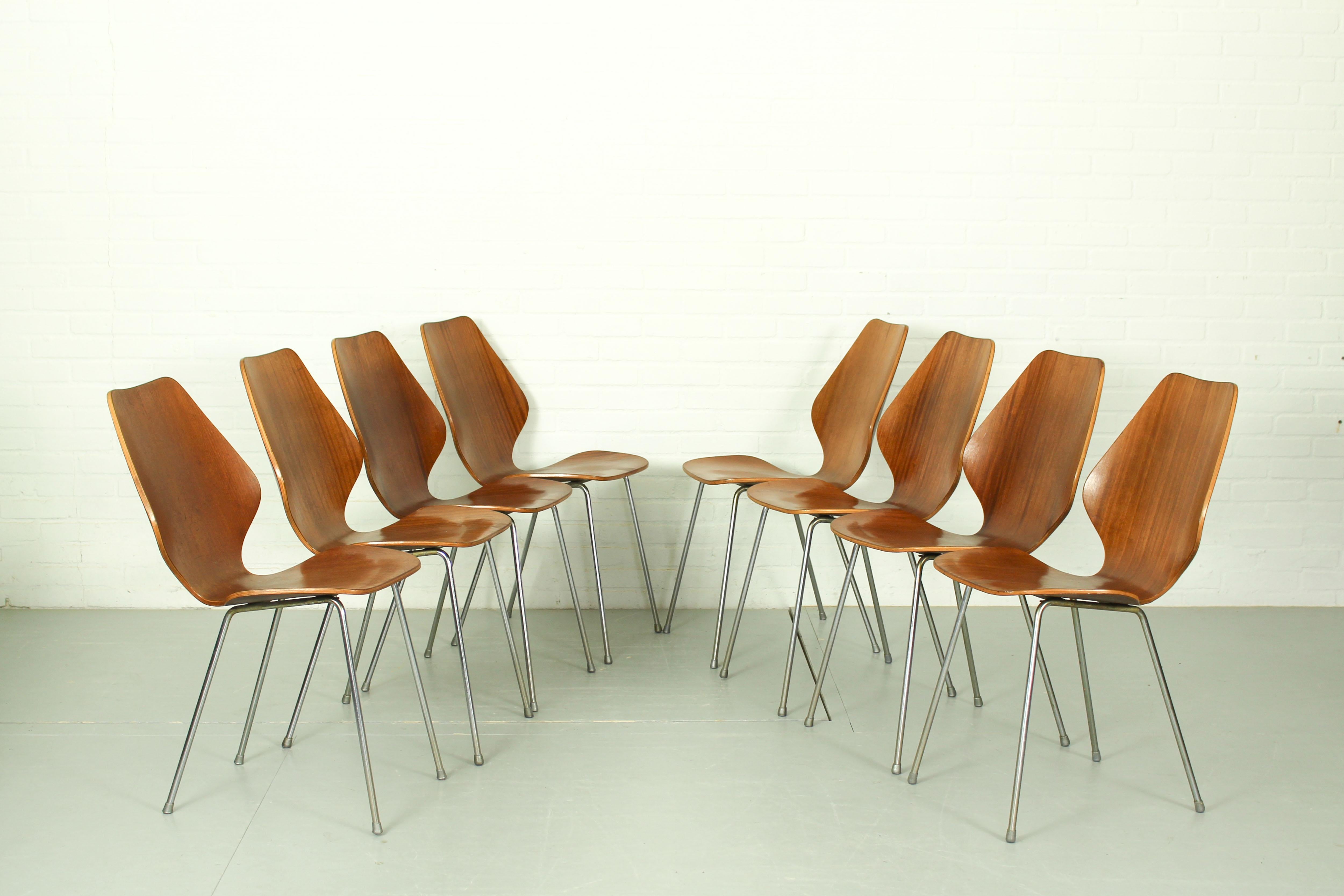 Set of 8 Dining Chairs by Herbert Hirche, Jofy Stalmobler, Denmark, 1950s 6