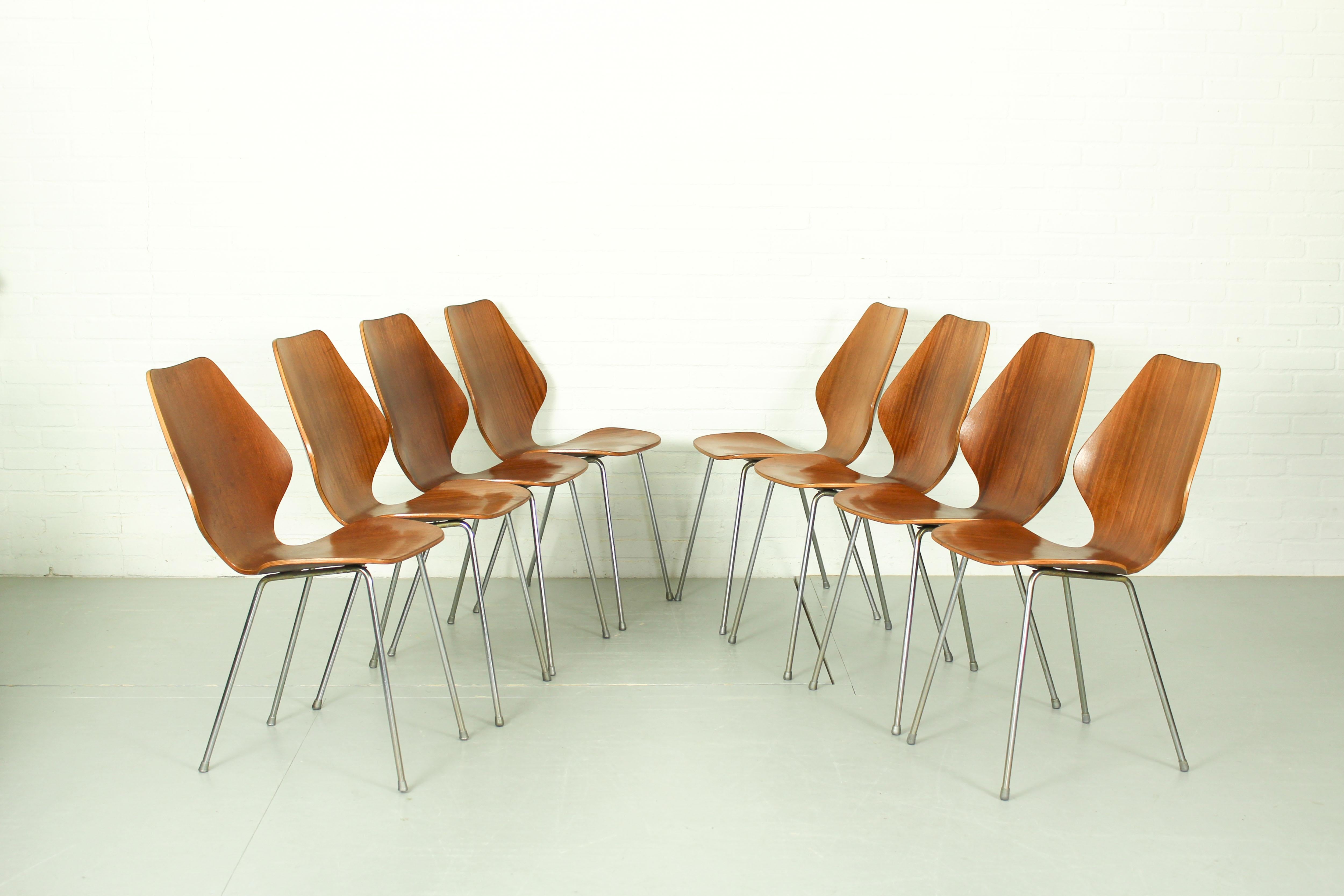 Set of 8 Dining Chairs by Herbert Hirche, Jofy Stalmobler, Denmark, 1950s 7
