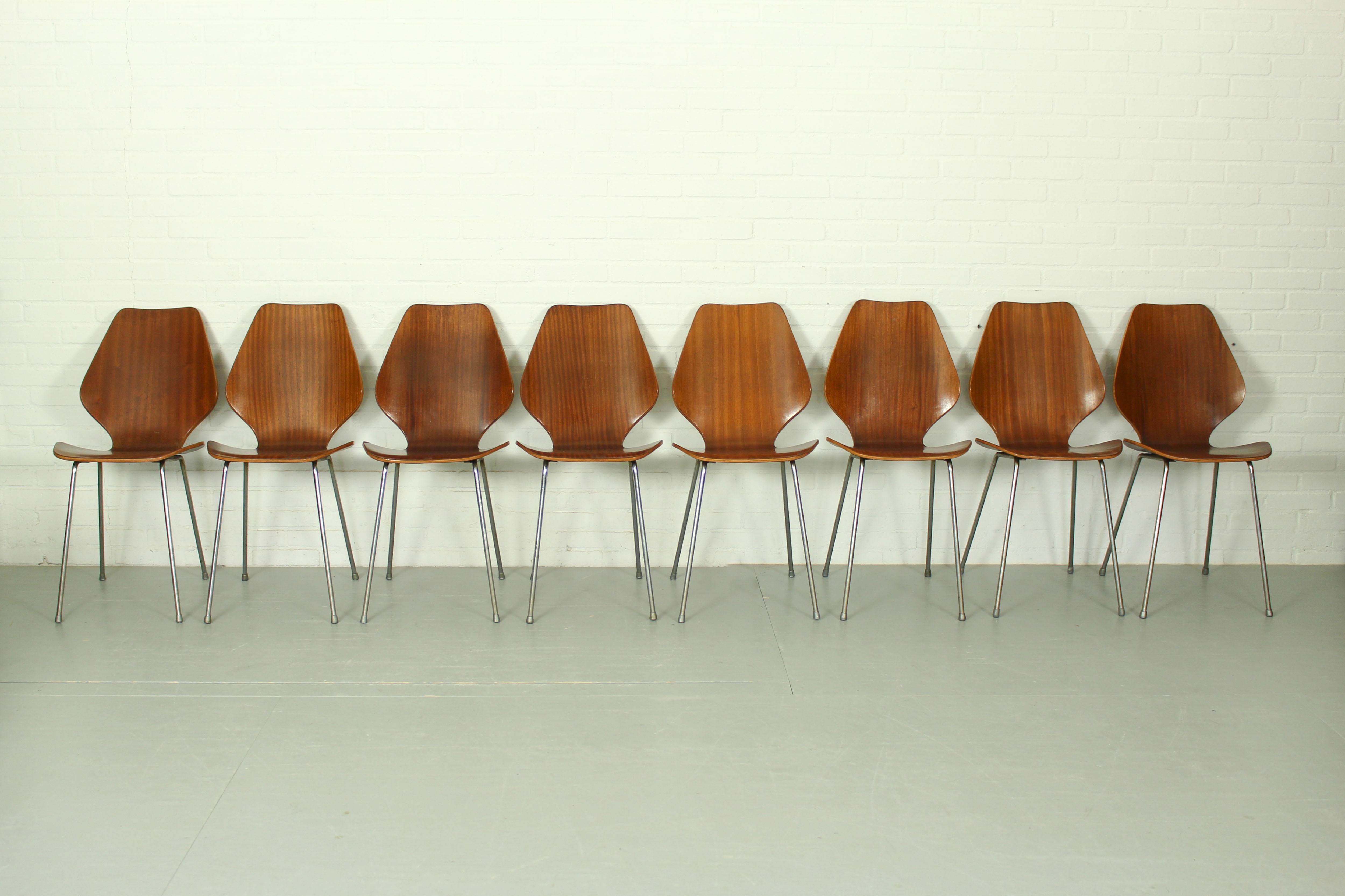 Mid-Century Modern Set of 8 Dining Chairs by Herbert Hirche, Jofy Stalmobler, Denmark, 1950s