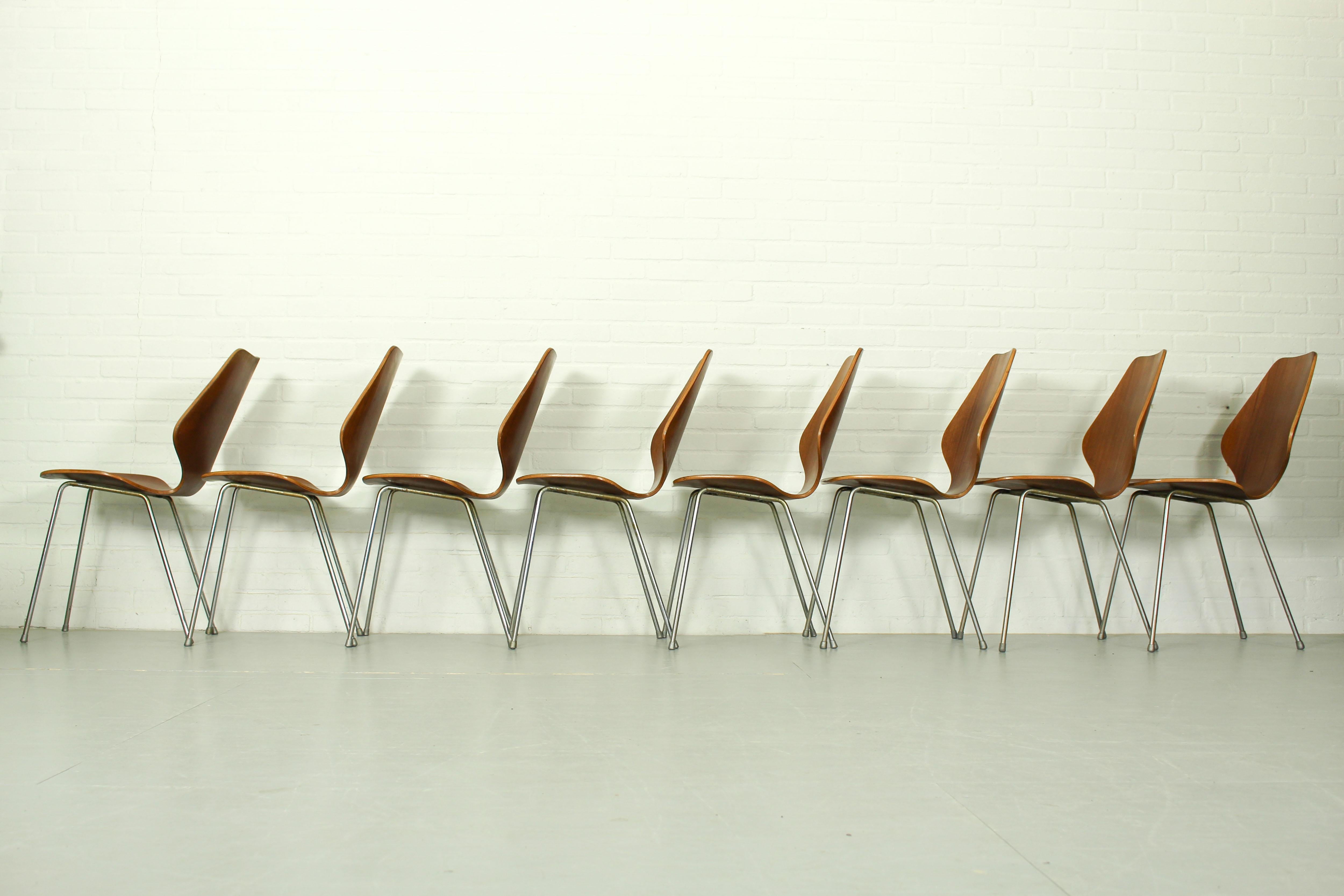 20th Century Set of 8 Dining Chairs by Herbert Hirche, Jofy Stalmobler, Denmark, 1950s