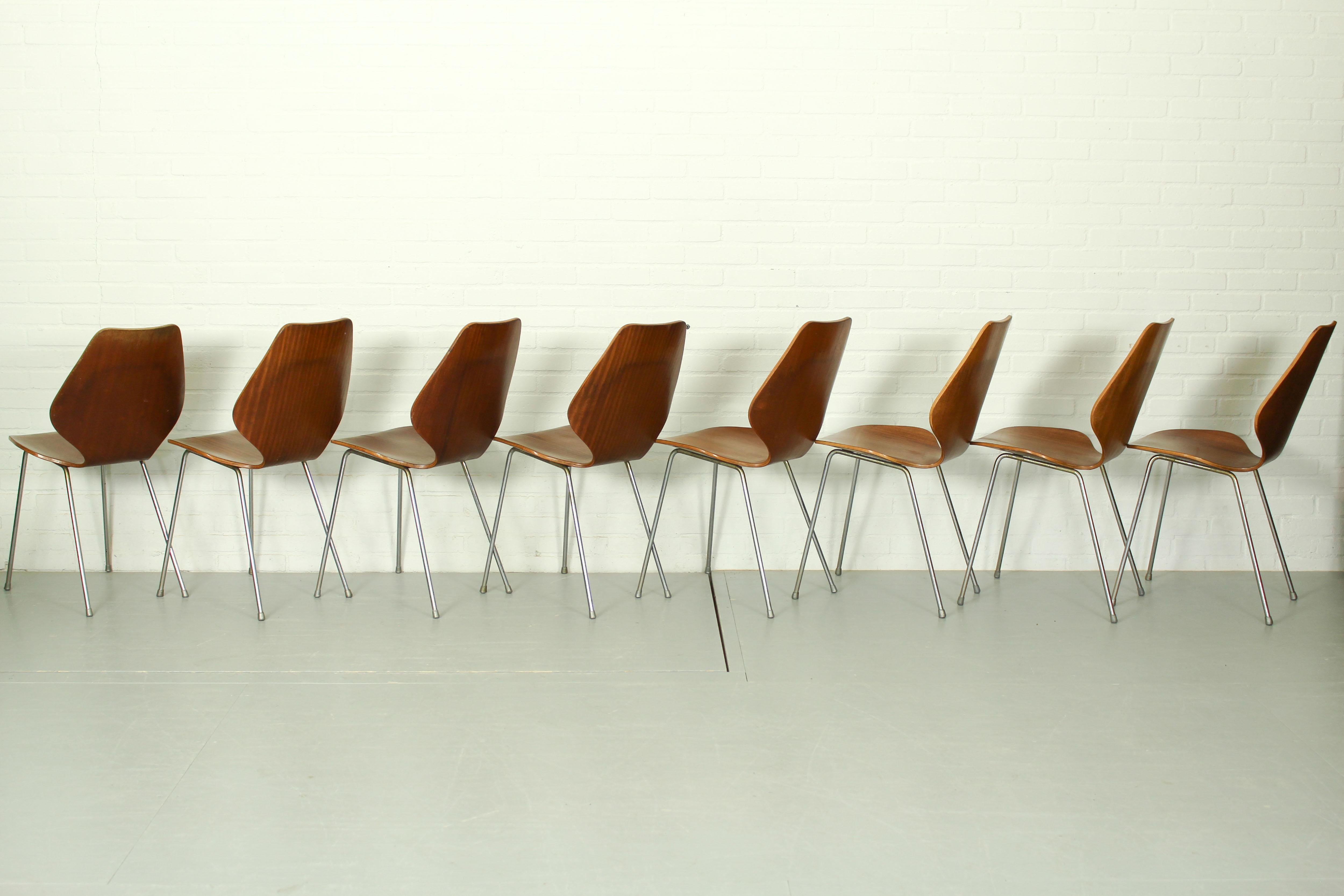 Set of 8 Dining Chairs by Herbert Hirche, Jofy Stalmobler, Denmark, 1950s 1