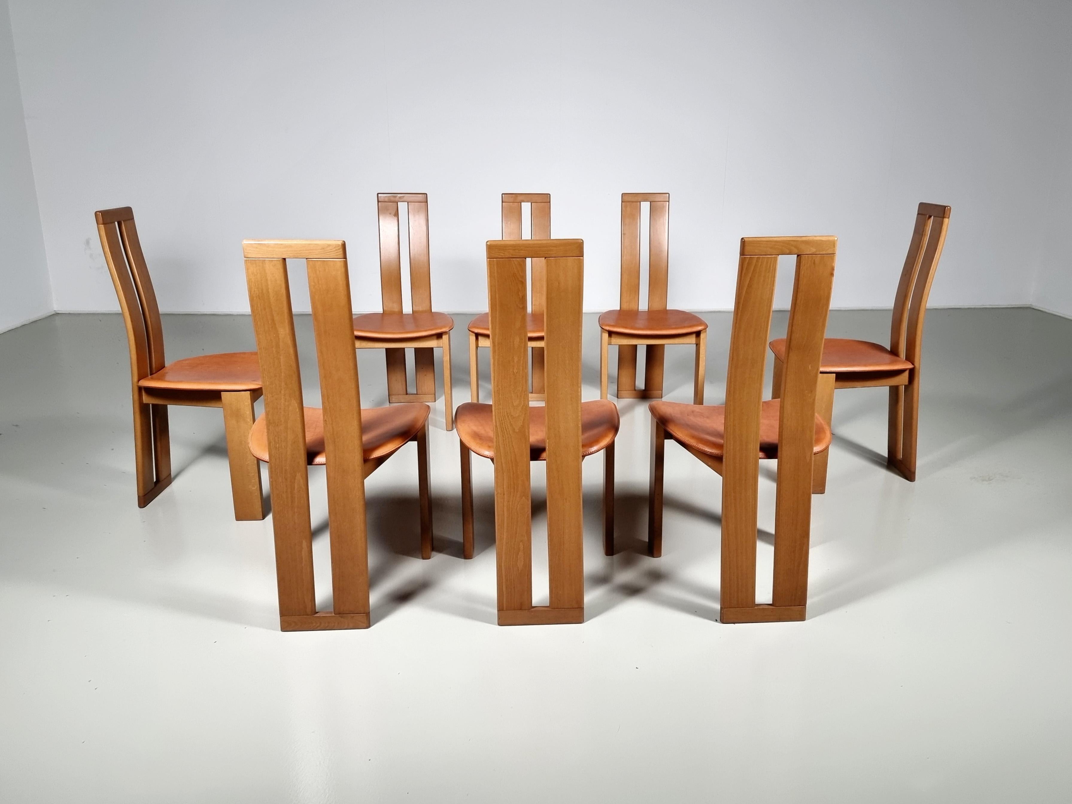Mid-Century Modern Set of 8 Dining Chairs by Mario Marenco for Mobil Girgi, Italy, 1970s