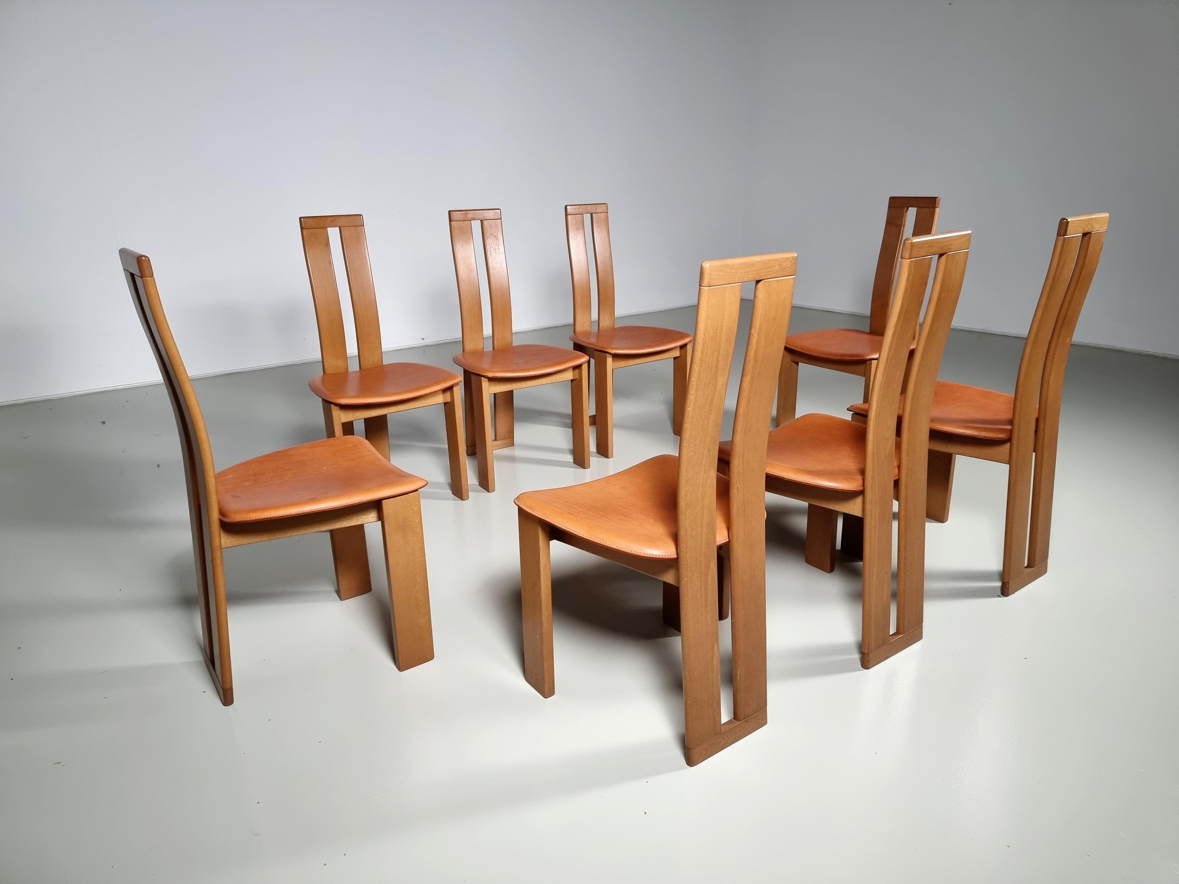 Leather Set of 8 Dining Chairs by Mario Marenco for Mobil Girgi, Italy, 1970s