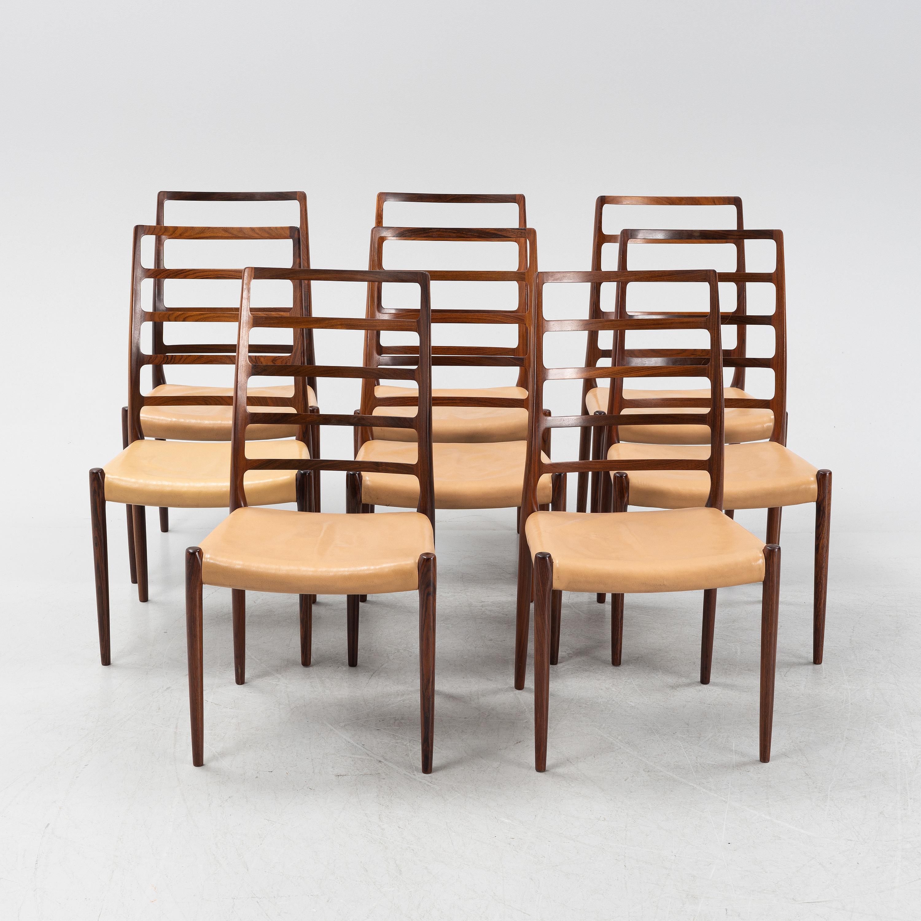 20th Century Neils Otto Moller Dining Chairs Mod 82, Set of 8 in Rosewood Denmark 1960
