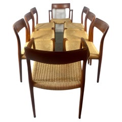 Set of 8 Dining Chairs. by Niels Moller 71, Teak, Papercord .J.L.Moller/Denmark