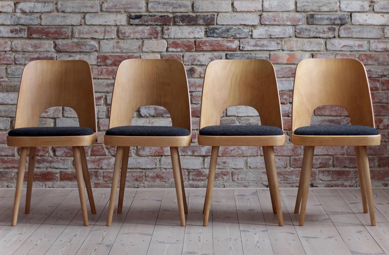 This set of eight vintage dining chairs was designed by Oswald Haerdtl in the 1950s, famous Austrian designer - together with Mr. Josef Hoffmann he designed the cafe terrace at the Vienna Werkbund Exhibition of 1930, where they designed every little