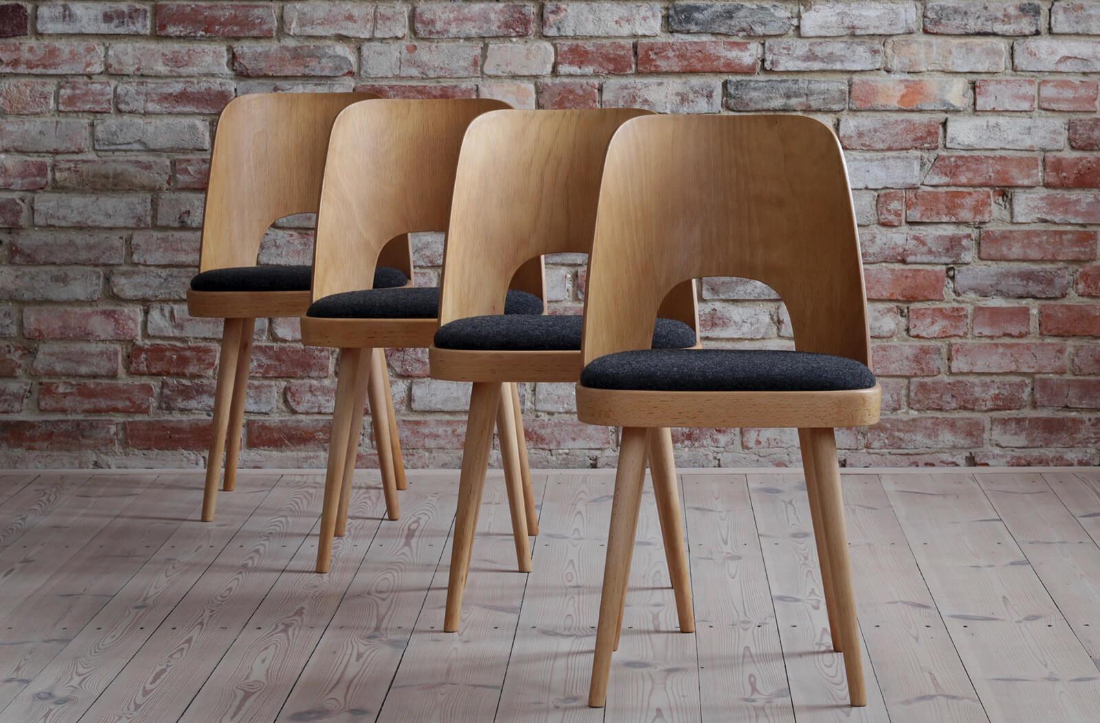 Czech Set of 8 Dining Chairs by Oswald Haerdtl, Reupholstered, Mid Century Modern