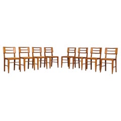 Set di 8 sedie da pranzo di Pierre Cruège in Oak e paglia, Francia anni '50