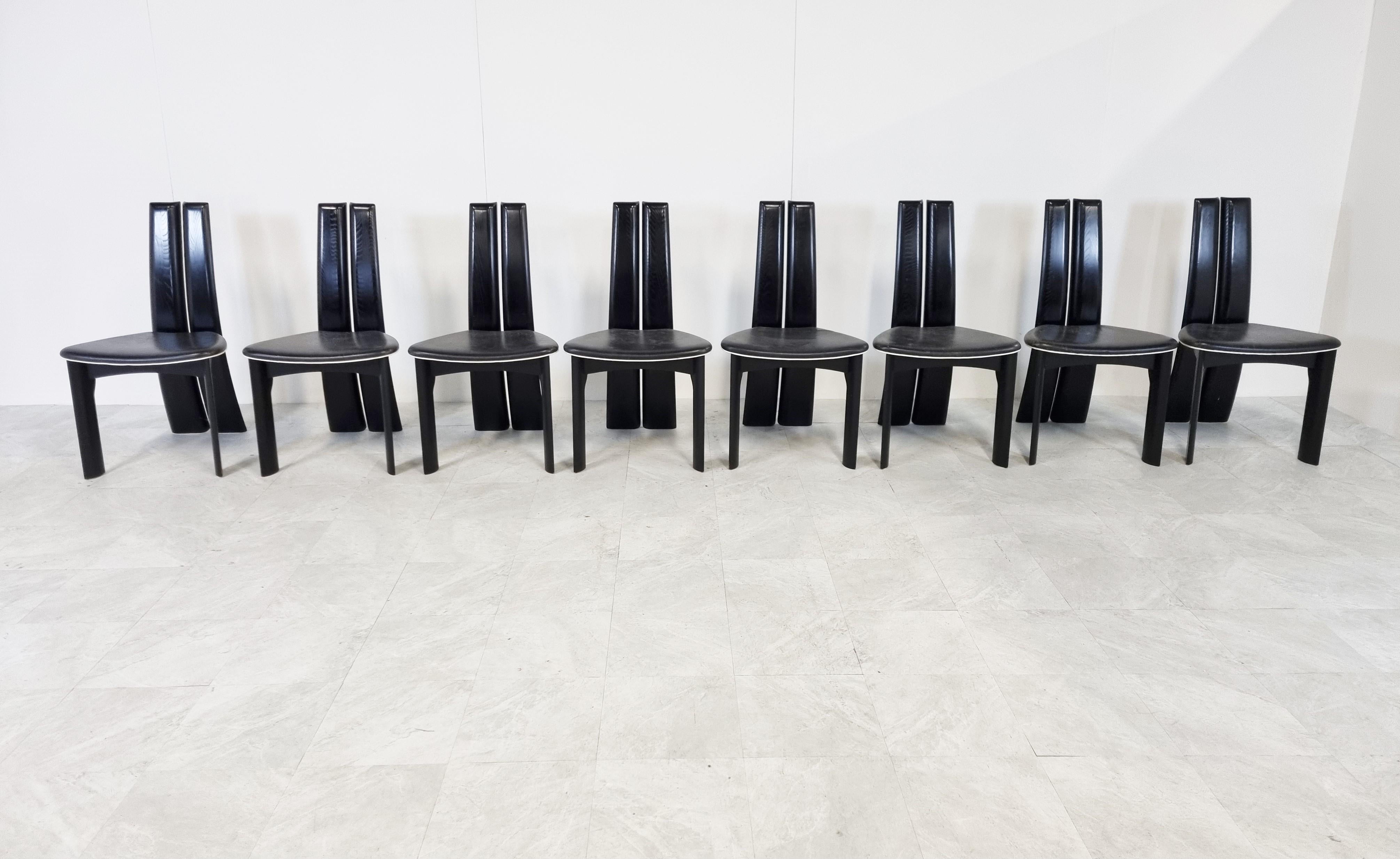 Mid-Century Modern Ensemble de 8 chaises de salle à manger par Rob & Dries Van Den Berghe, années 1980 en vente