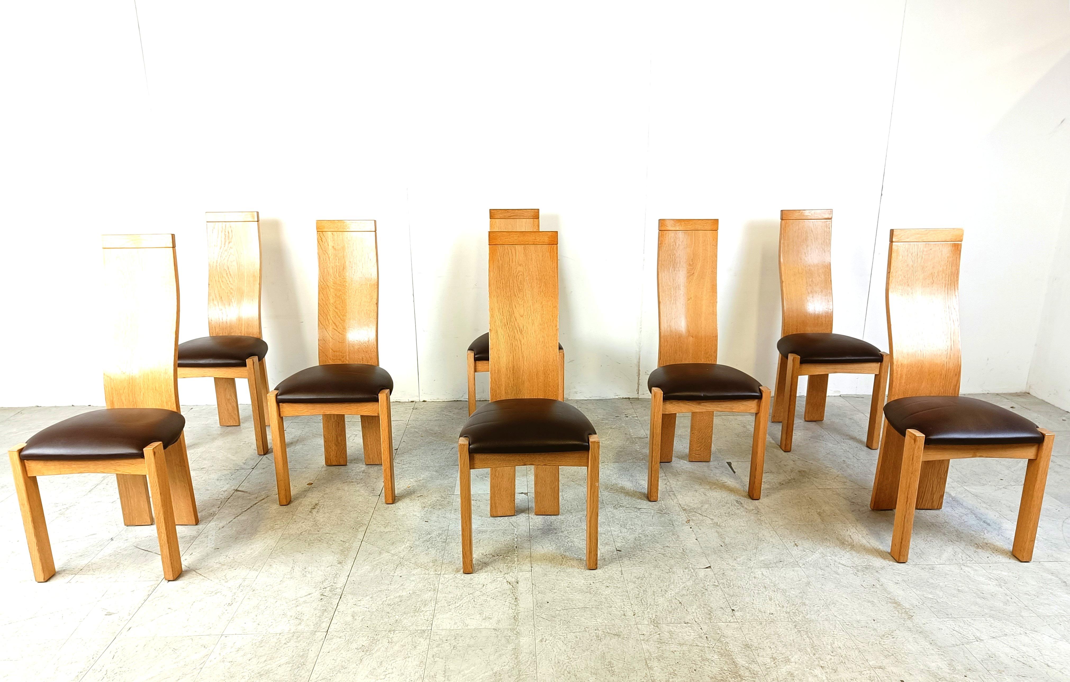 Mid-Century Modern Set of 8 dining chairs by Rob & Dries van den Berghe, 1980s For Sale