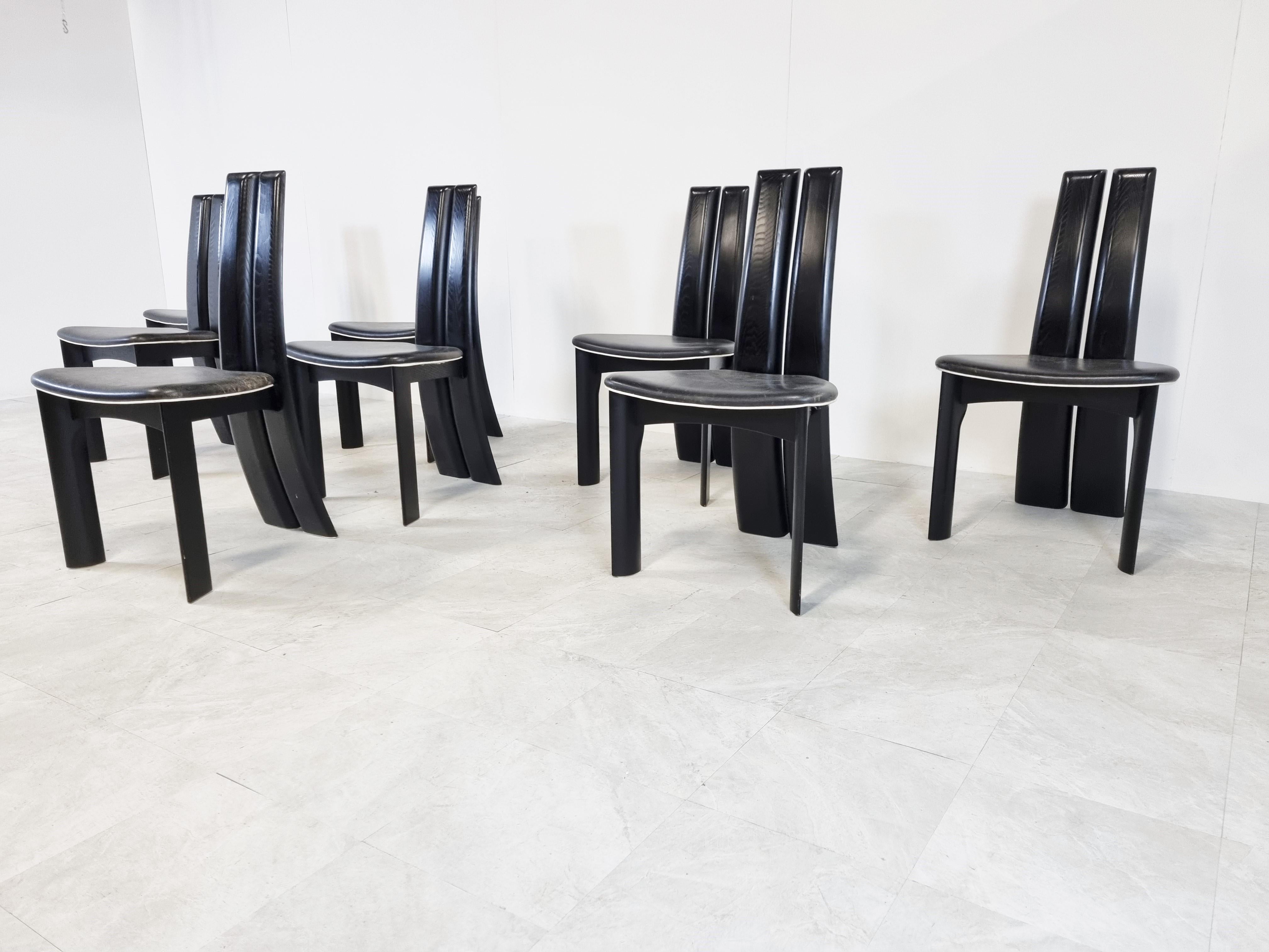 Leather Set of 8 Dining Chairs by Rob & Dries Van Den Berghe, 1980s For Sale