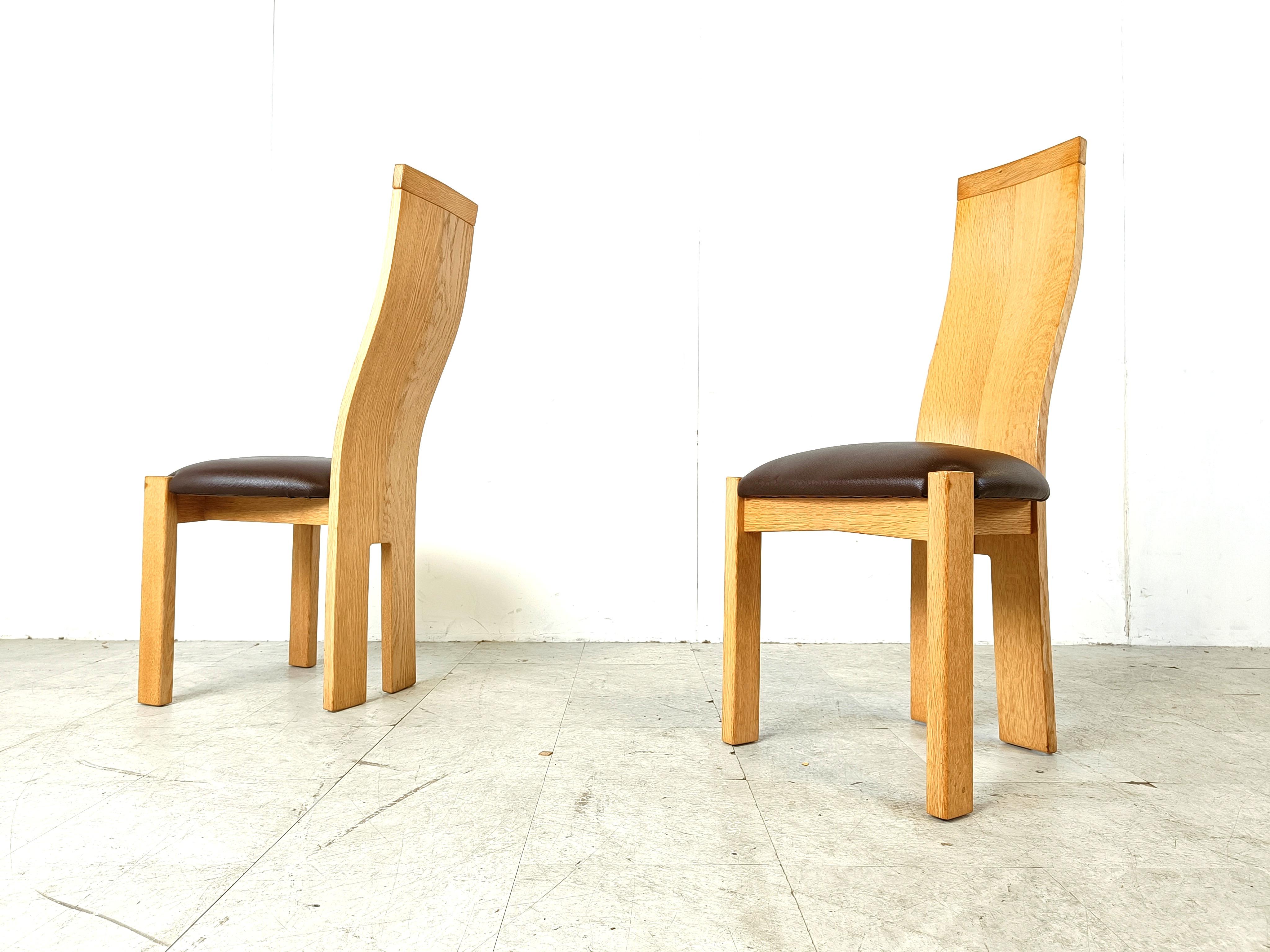 Leather Set of 8 dining chairs by Rob & Dries van den Berghe, 1980s For Sale