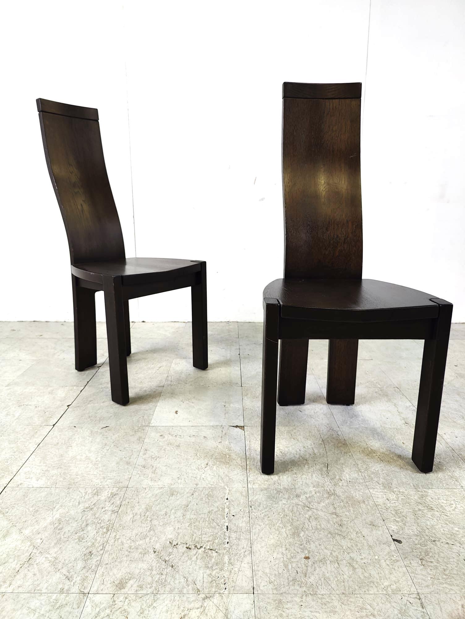 Wood Set of 8 dining chairs by Rob & Dries van den Berghe, 1980s For Sale