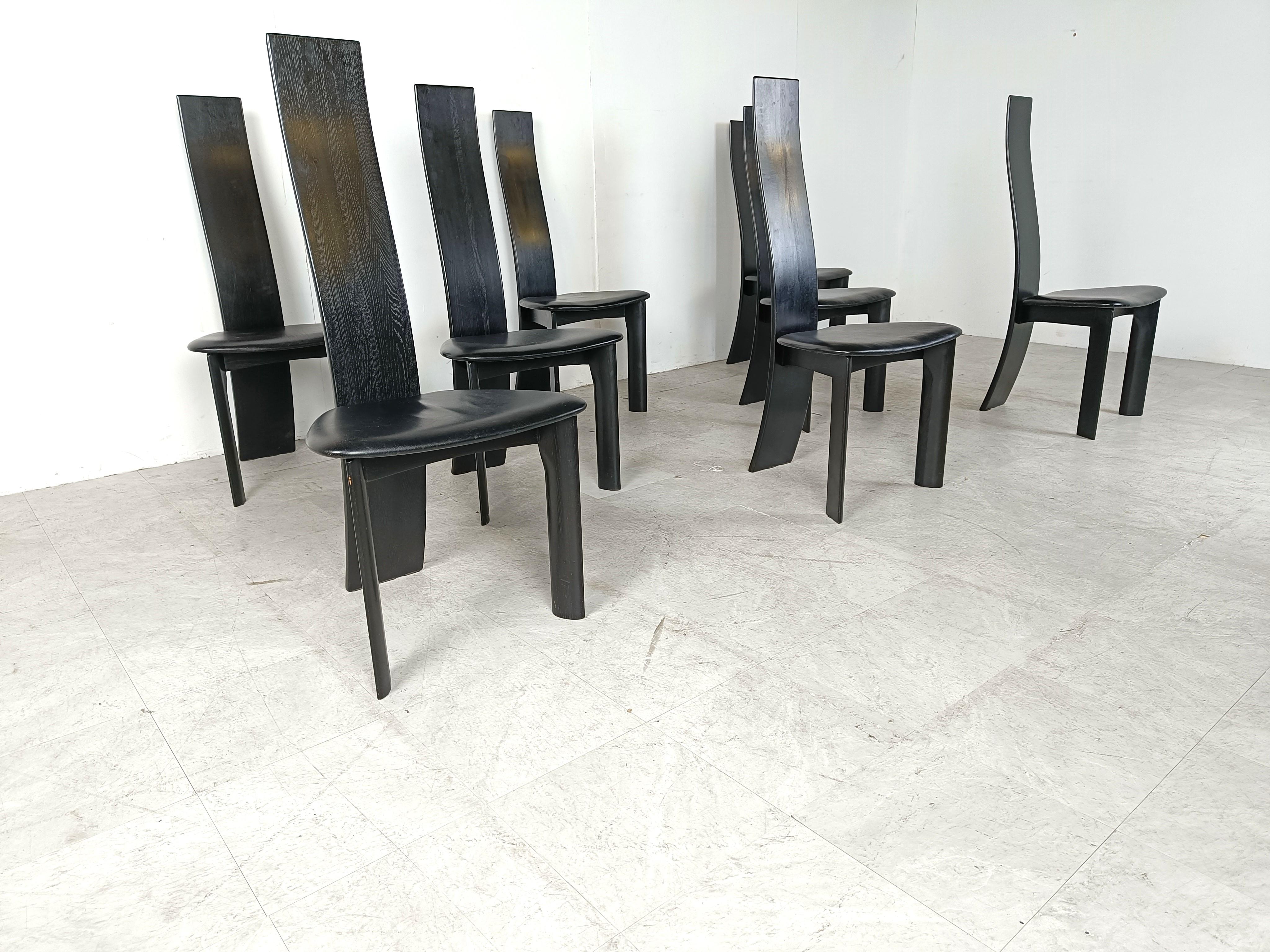 Leather Set of 8 dining chairs by Rob & Dries van den Berghe, 1980s - set of 8 For Sale