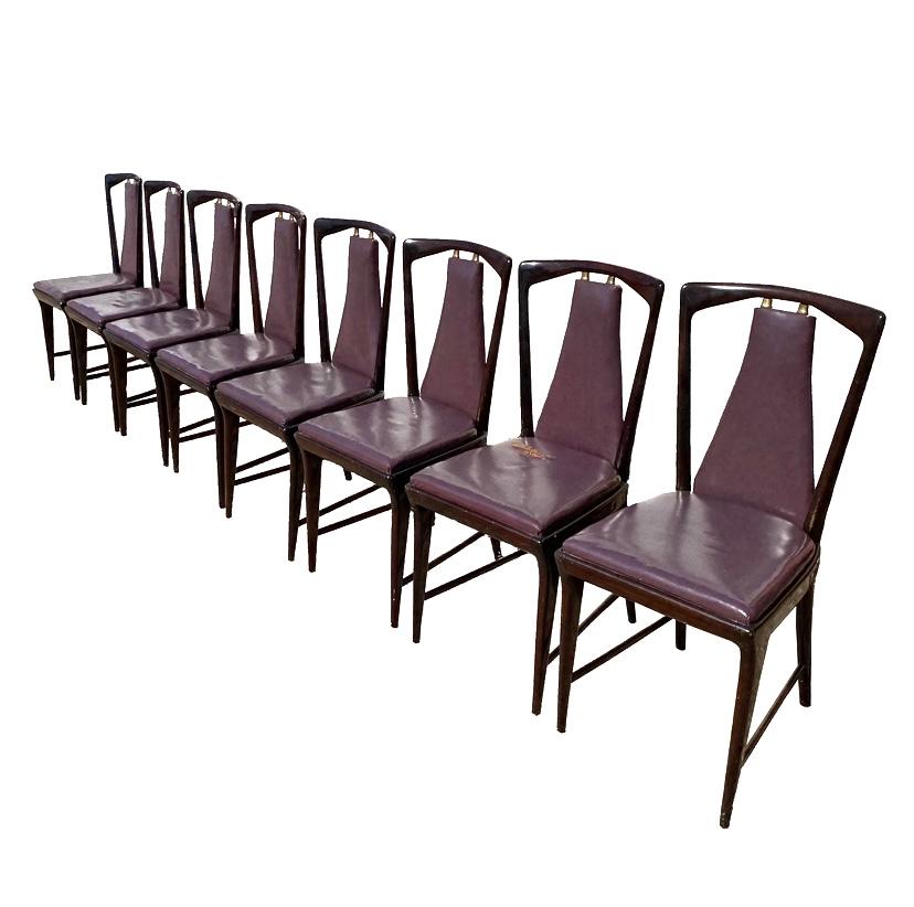 Set of 8 Dining Chairs Designed by Osvaldo Borsani for Atelier Borsani Varedo In Fair Condition In Conversano, IT