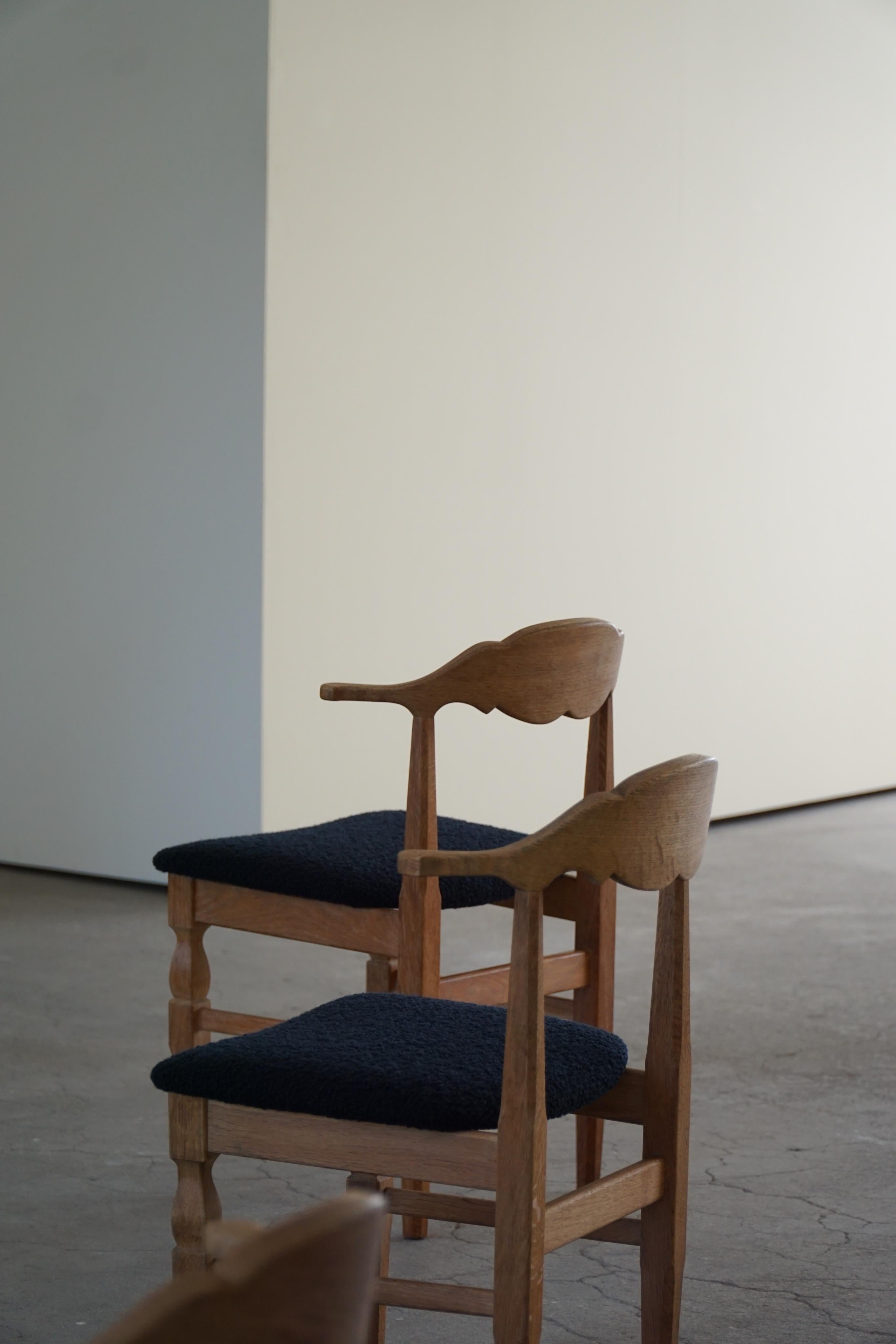 Set of 8 Dining Chairs, Henning Kjærnulf, Reupholstered in Bouclé, 1960s 9