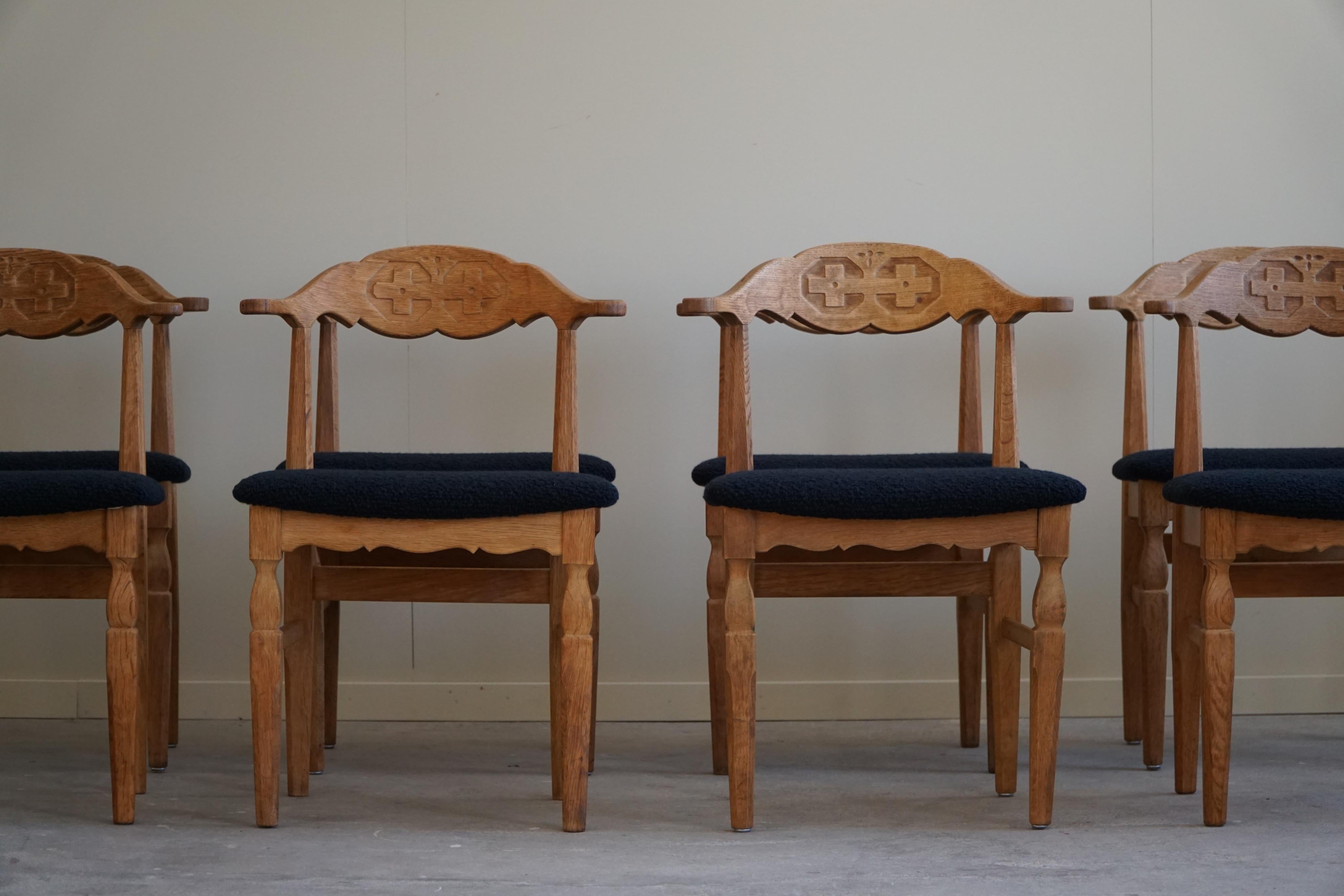 Set of 8 Dining Chairs, Henning Kjærnulf, Reupholstered in Bouclé, 1960s 2