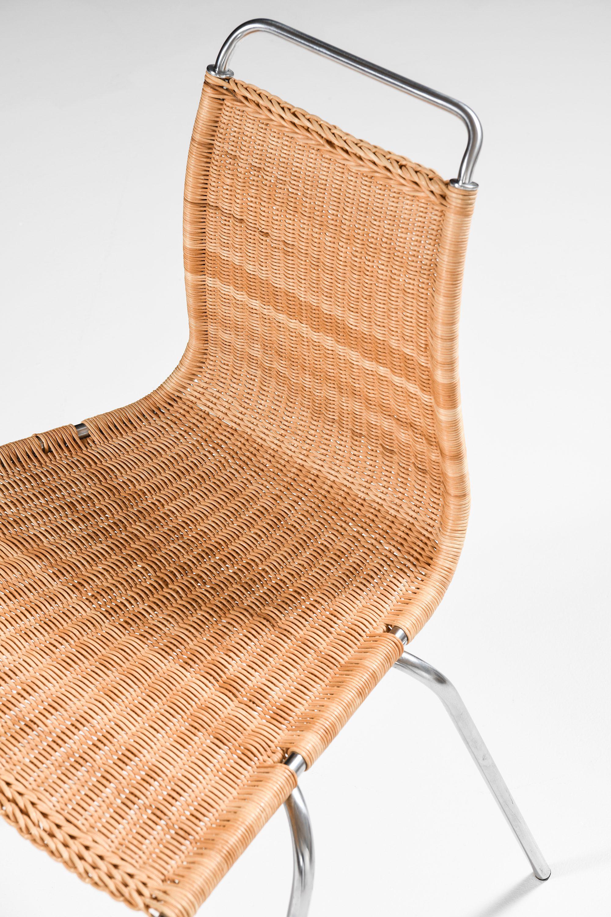 Set of 8 Dining Chairs in Chromed Steel and Woven Cane by Poul Kjærholm, 1950's For Sale 3