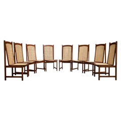 Set of 8 Dining Chairs in Hardwood and Caning, Celina Decorações, Brazil, 1960s