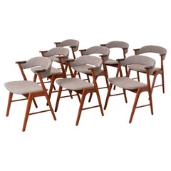 Conjunto de 8 sillas de comedor de estilo Kai Kristiansen, años 60, Korup, totalmente restaurado