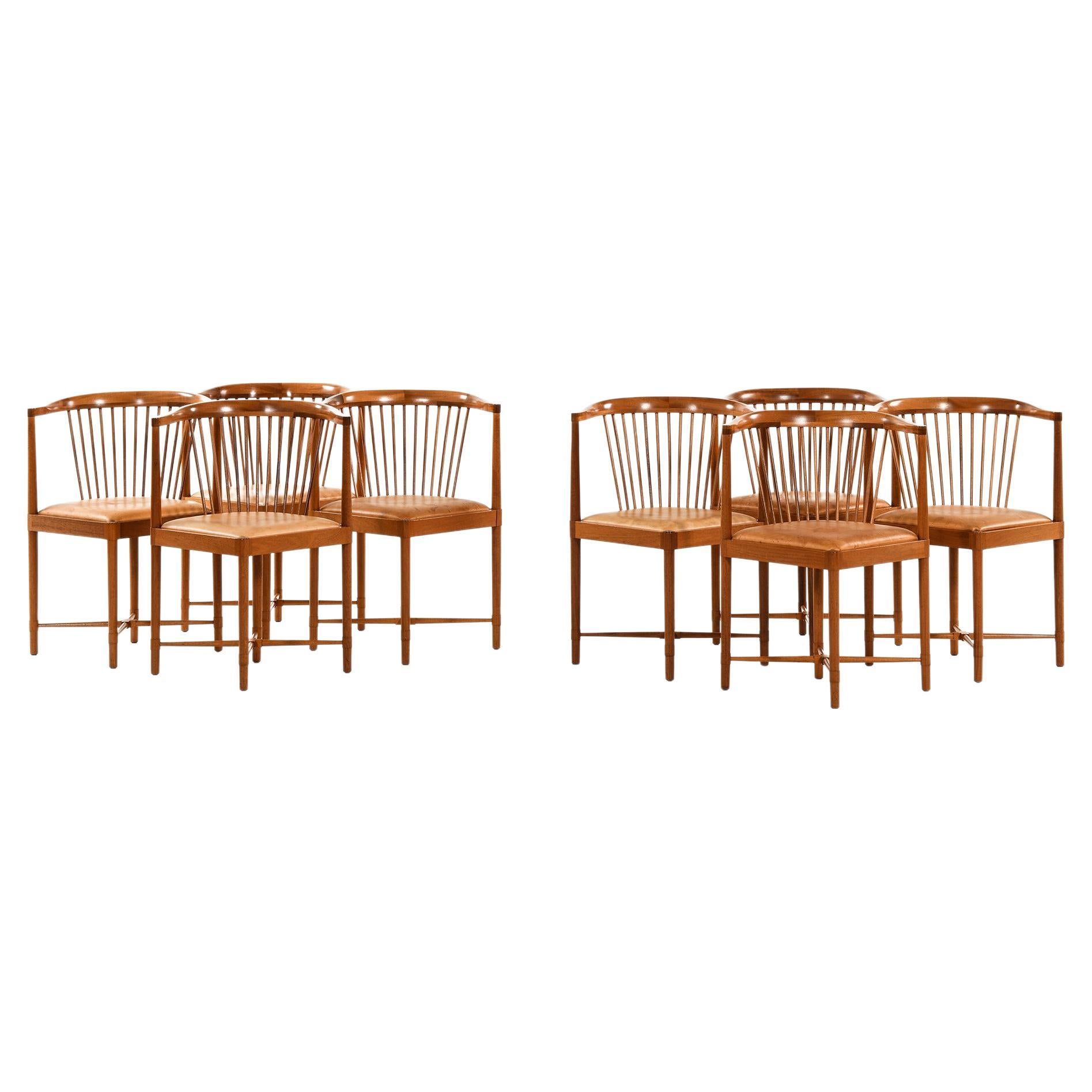 Ensemble de 8 chaises de salle à manger en acajou et cuir par Børge Mogensen, 1944