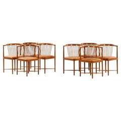 Set of 8 Dining Chairs in Mahogany and Leather by Børge Mogensen, 1944