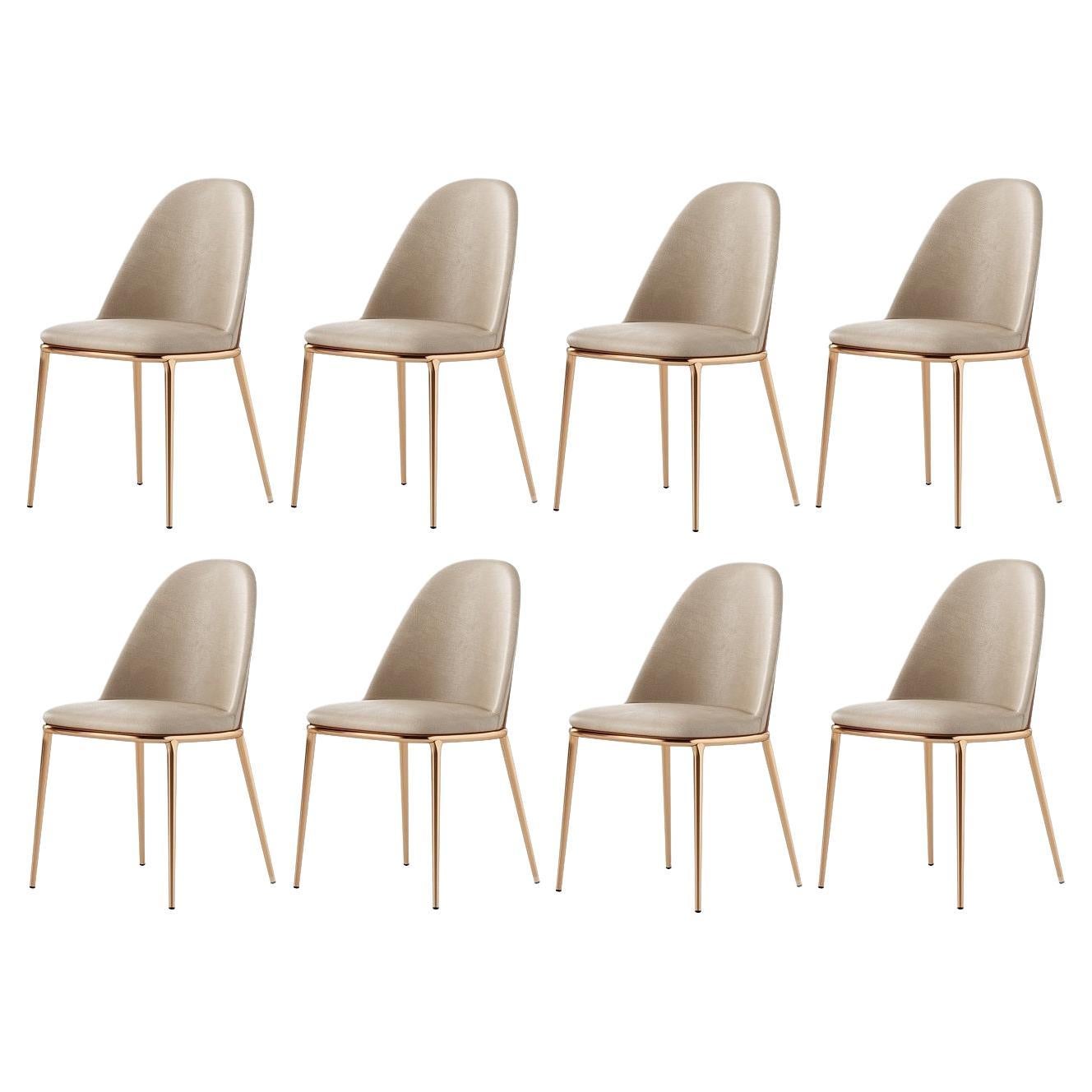 Set of 8 Dining Chairs in Metallic Frame