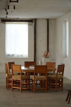 Set of 8 Dining Chairs in Oak & Lambswool, Danish Modern, Rud Rasmussen, 1940s