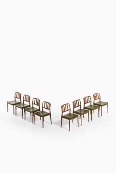 Set of 8 Dining Chairs in Rosewood and Green Leather by Niels O. Møller, 1970's