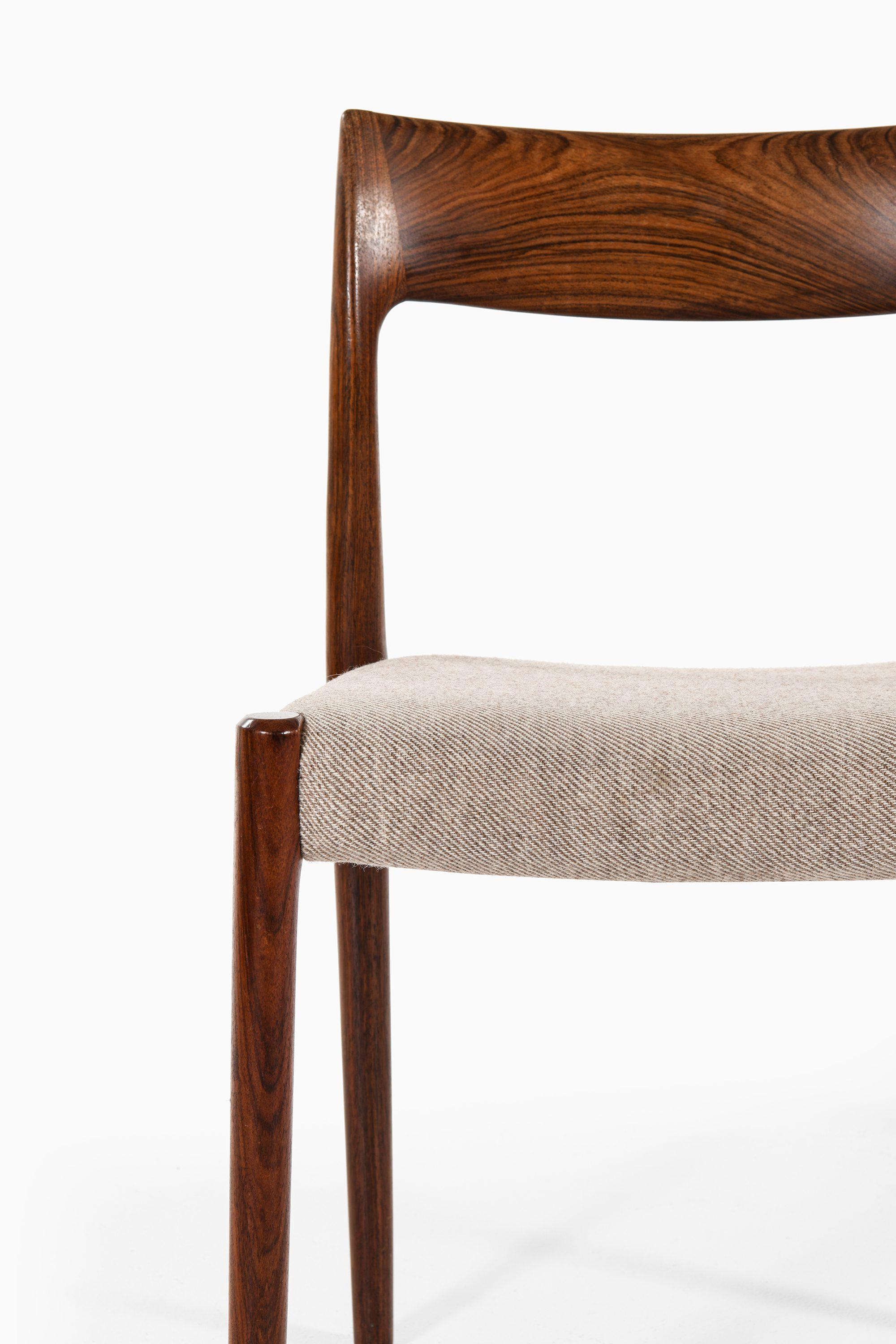 Danish Set of 8 Dining Chairs in Rosewood & Grey Wool Fabric by Niels O. Møller, 1950's