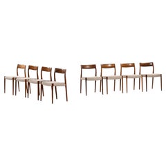 Set of 8 Dining Chairs in Rosewood & Grey Wool Fabric by Niels O. Møller, 1950's