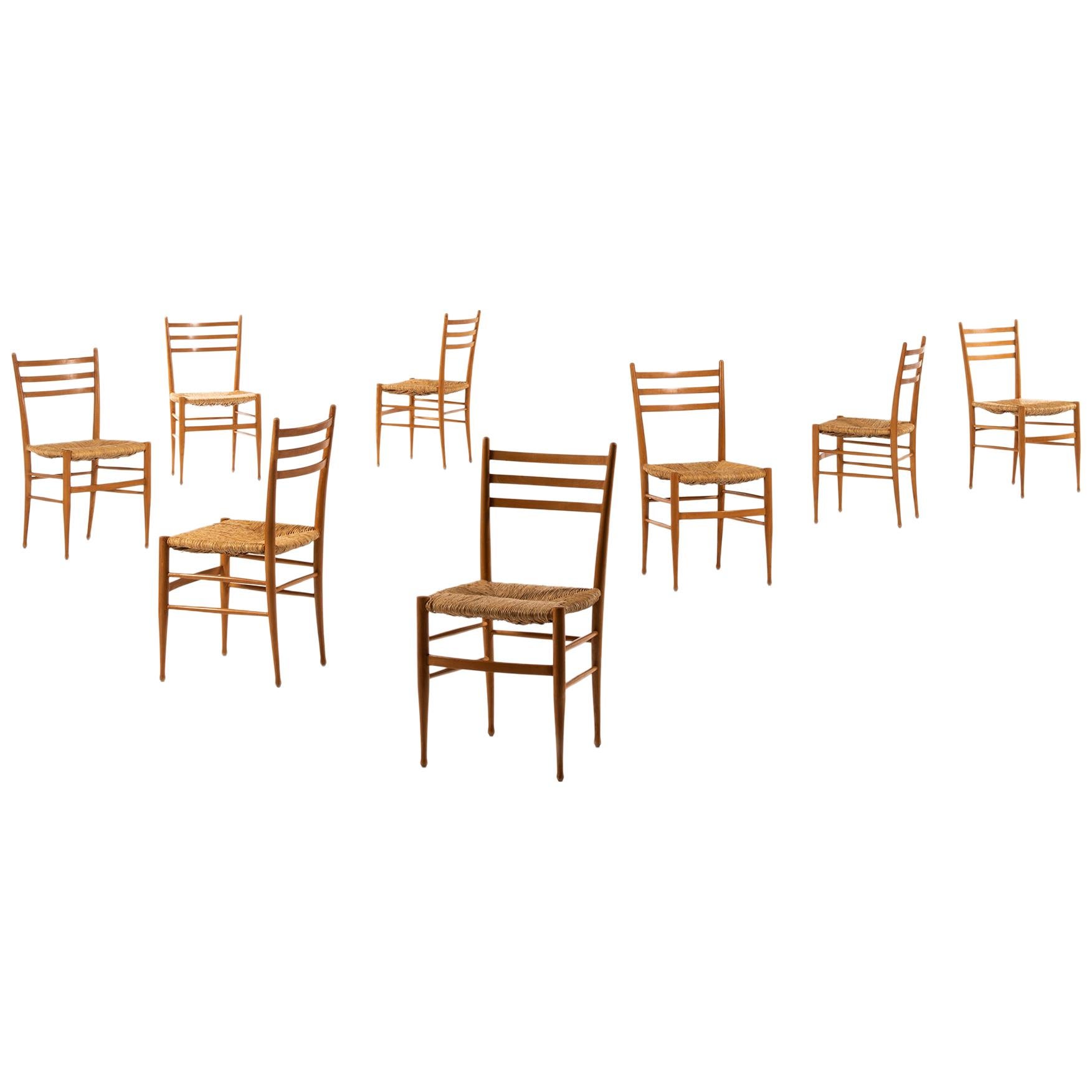 Set of 8 Dining Chairs in the Style of Gio Ponti Produced in Italy