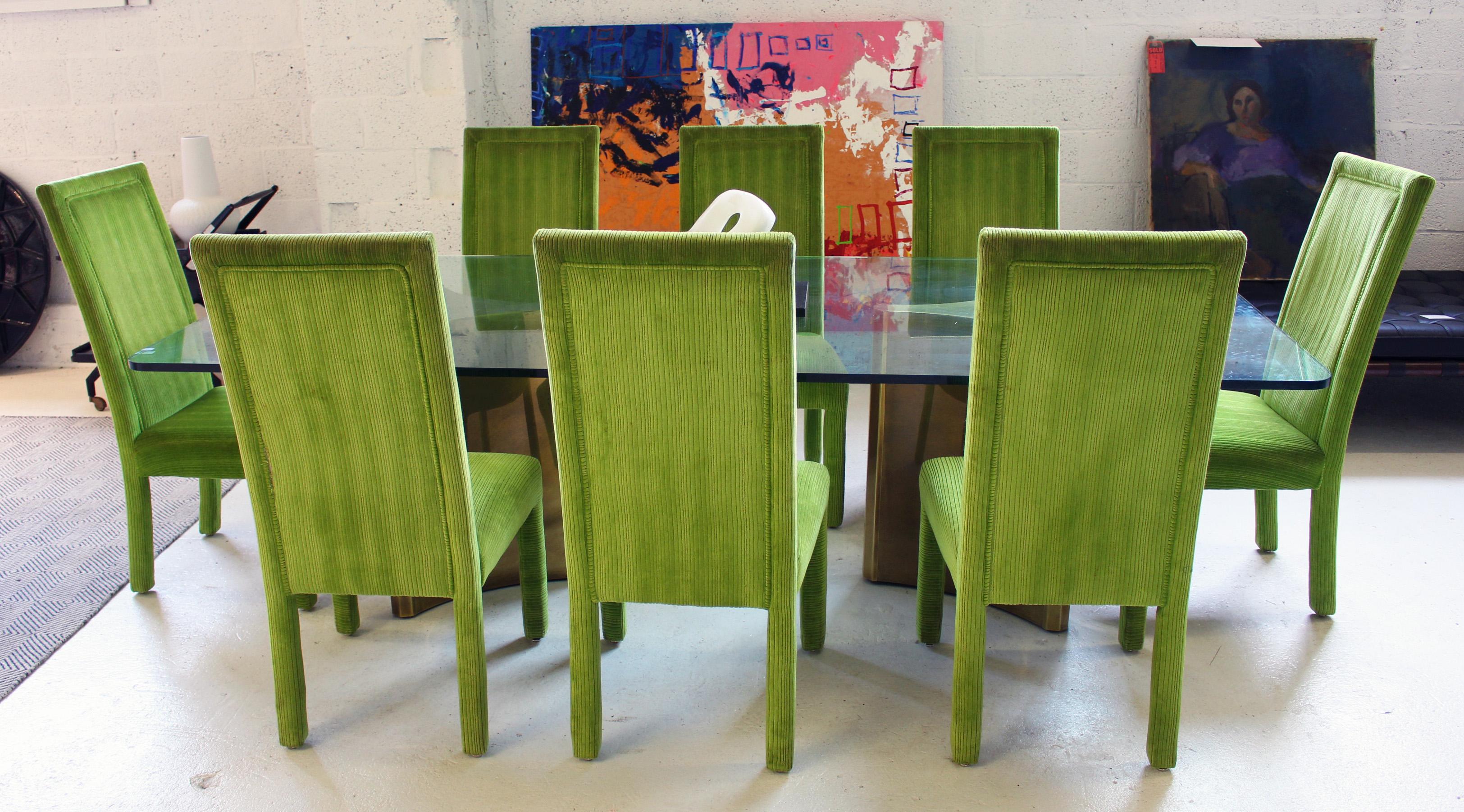 A beautiful set of 8 vintage dining chairs will instantly add a great accent color to your dining room.