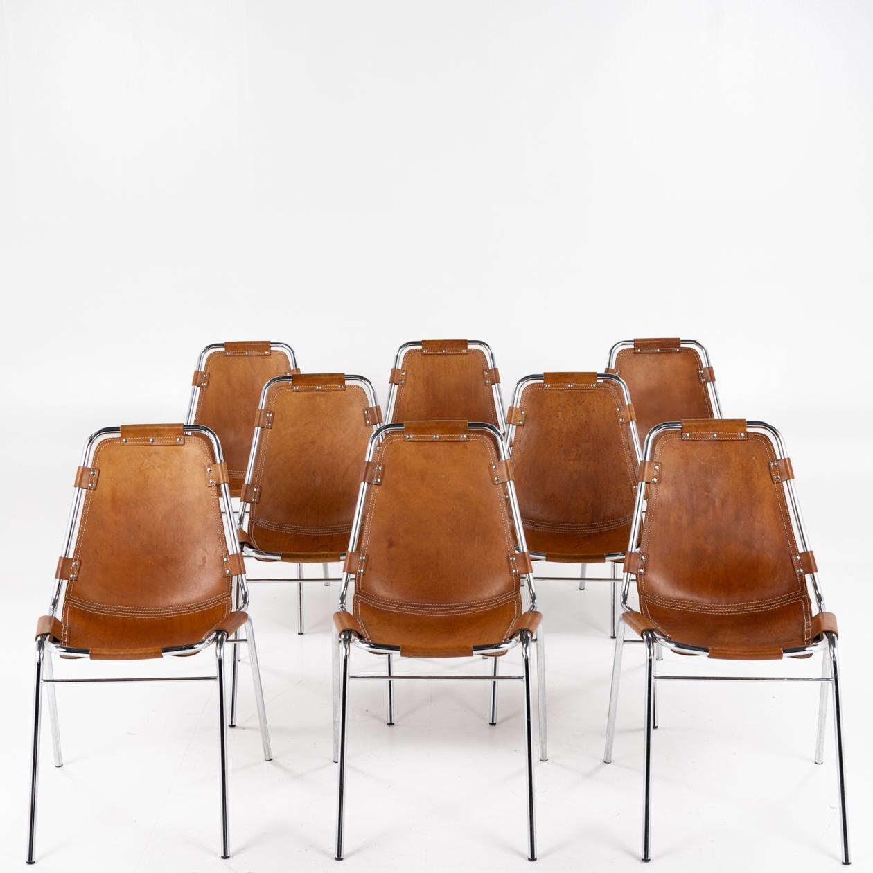 Set of 8 dining chairs Le Arcs by Charlotte Perriand. For Sale 2