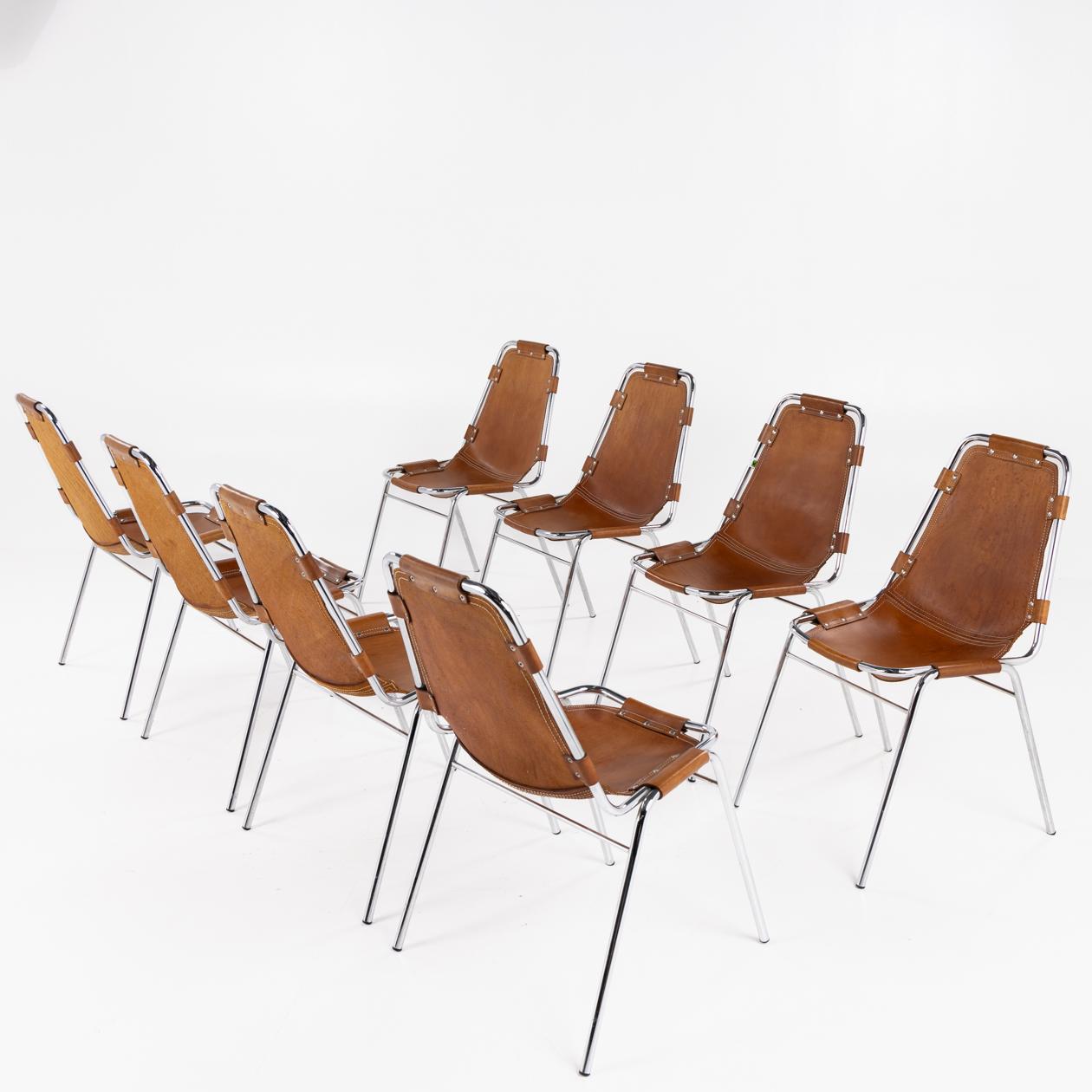 Set of 8 dining chairs Le Arcs by Charlotte Perriand. For Sale 1